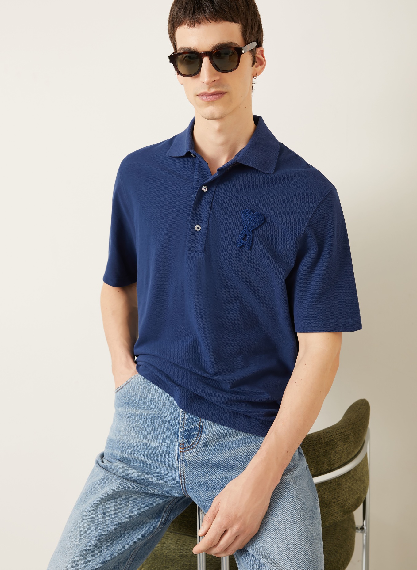 AMI PARIS piqué polo shirt: DARK BLUE