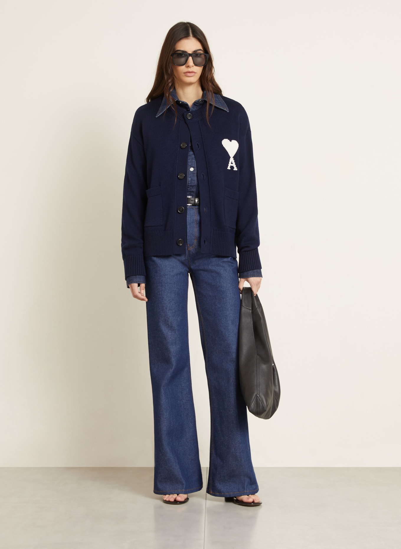 AMI PARIS cardigan: BLEU FONCÉ / BLANC