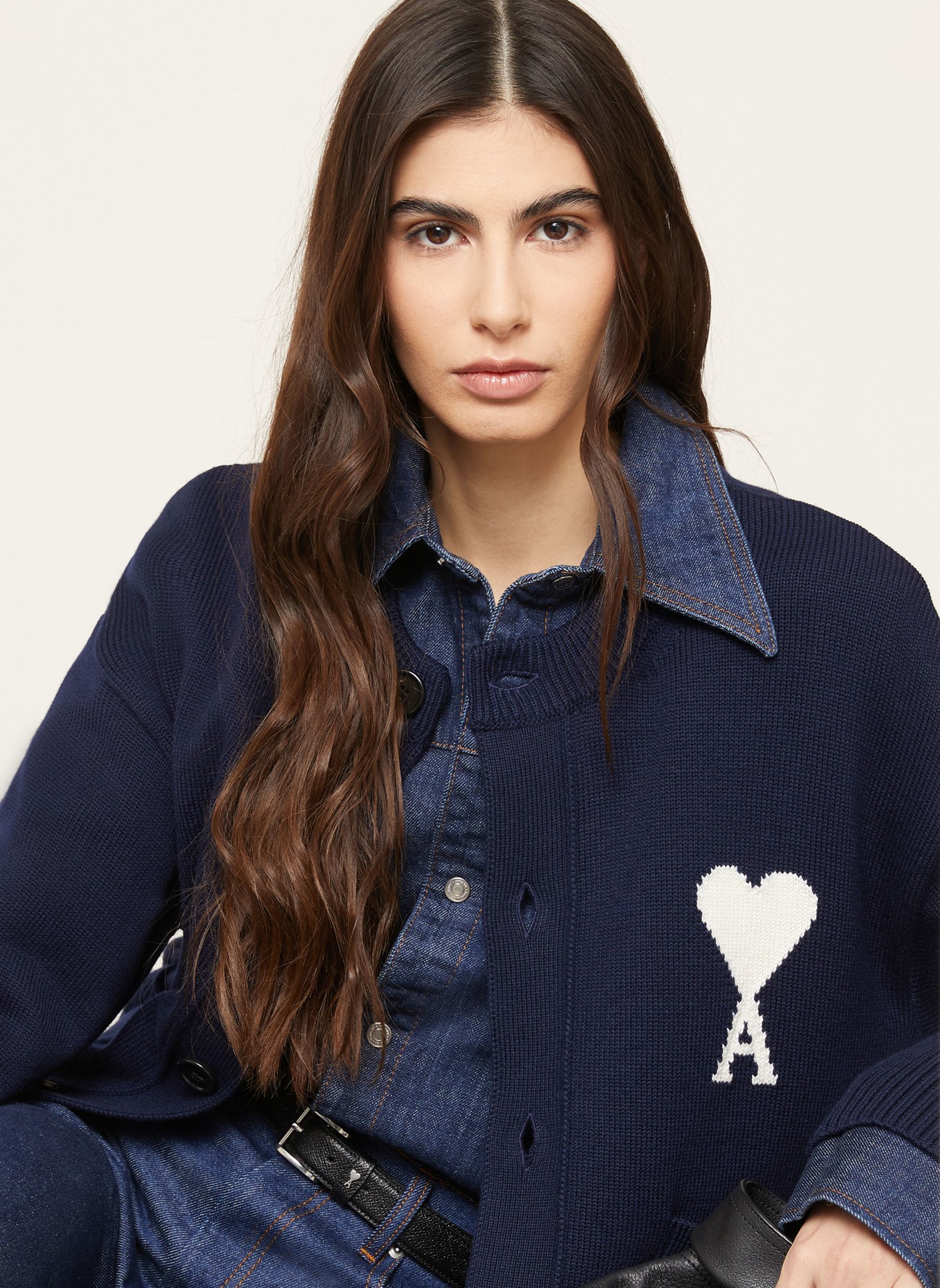 AMI PARIS cardigan: BLEU FONCÉ / BLANC