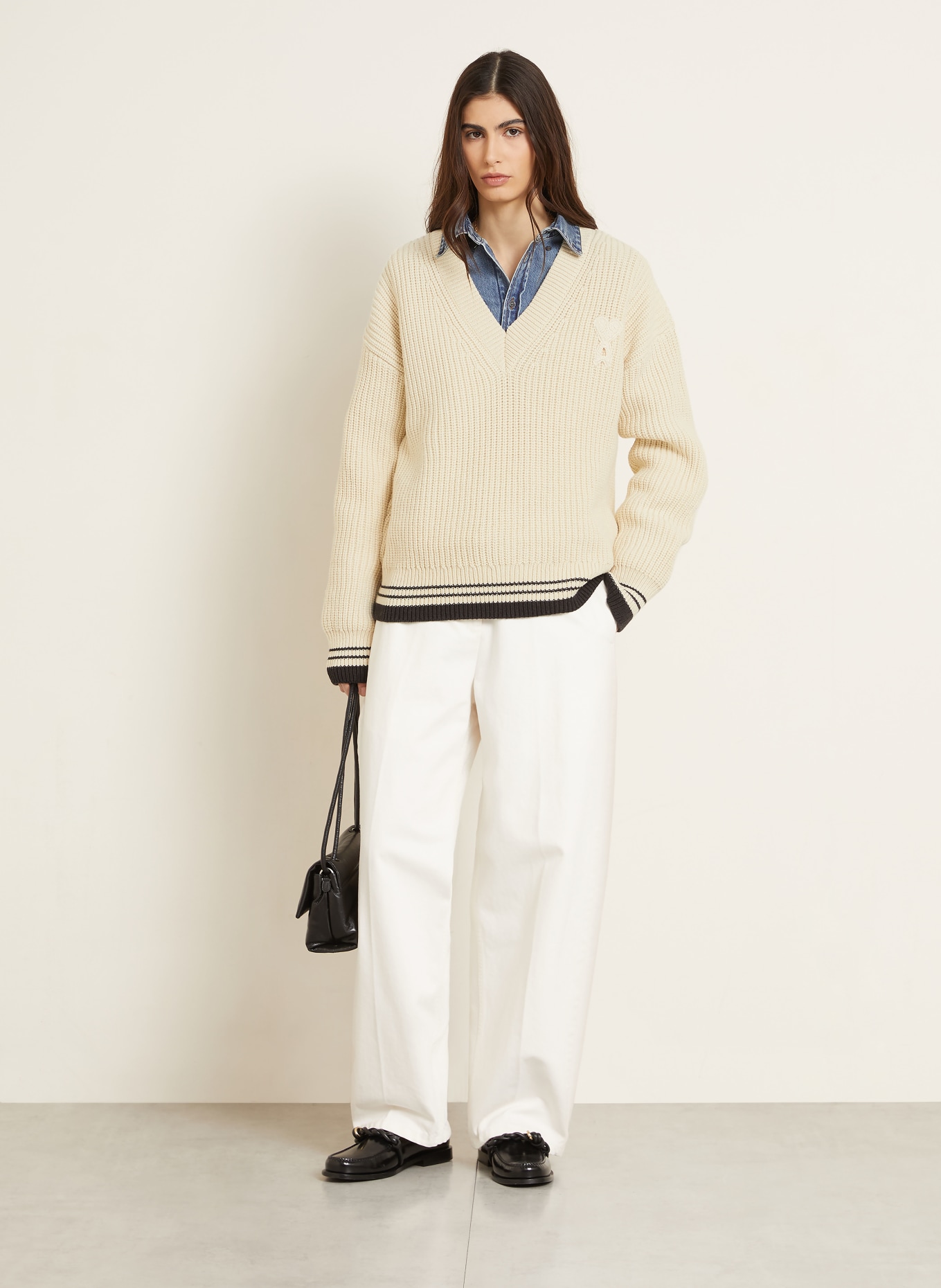 AMI PARIS sweter: KREMOWY / CZARNY