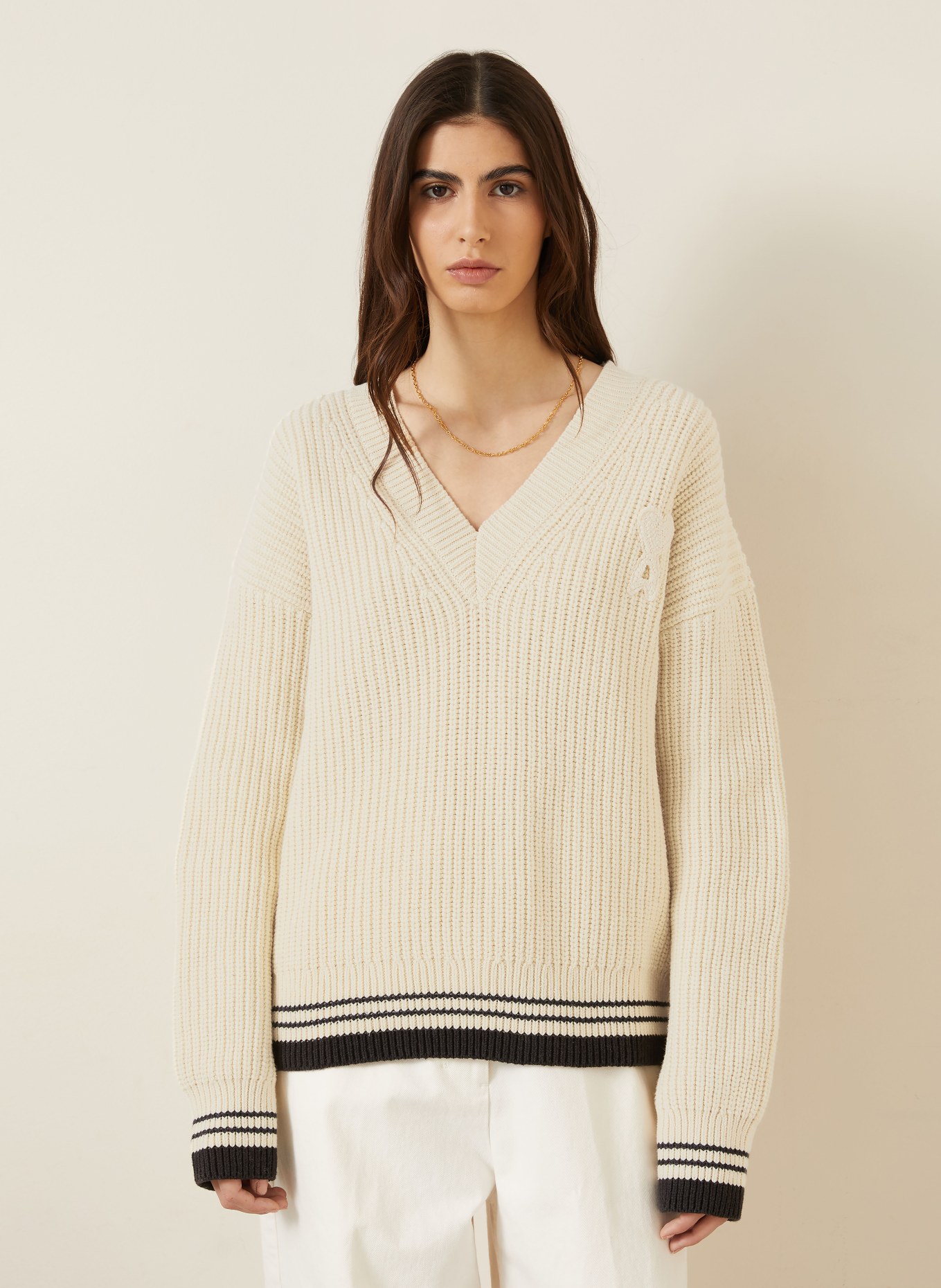 AMI PARIS sweter: KREMOWY / CZARNY