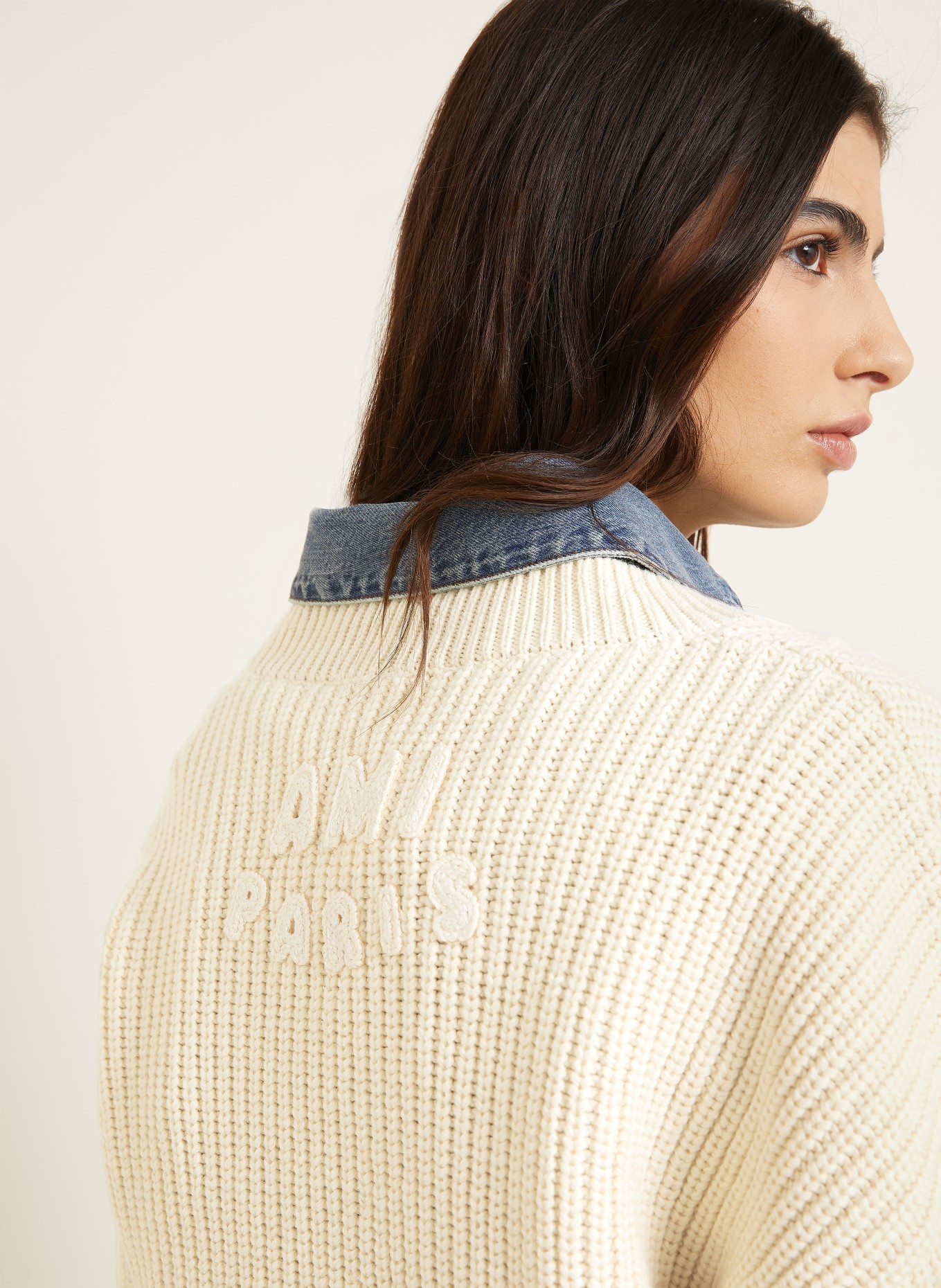 AMI PARIS sweter: KREMOWY / CZARNY