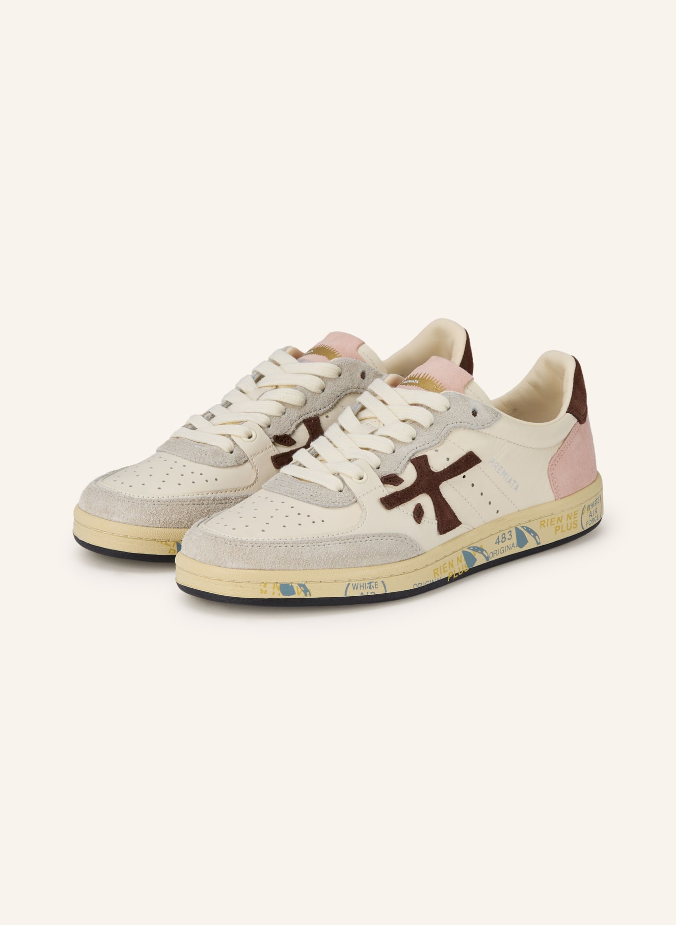 PREMIATA Sneaker BSKTCLAD: ECRU / DUNKELBRAUN / ROSÉ