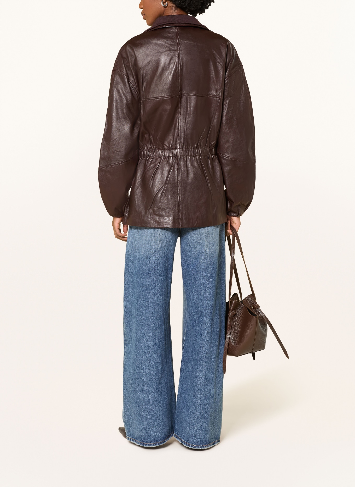 The Frankie Shop Veste en cuir CARNABY: MARRON FONCÉ
