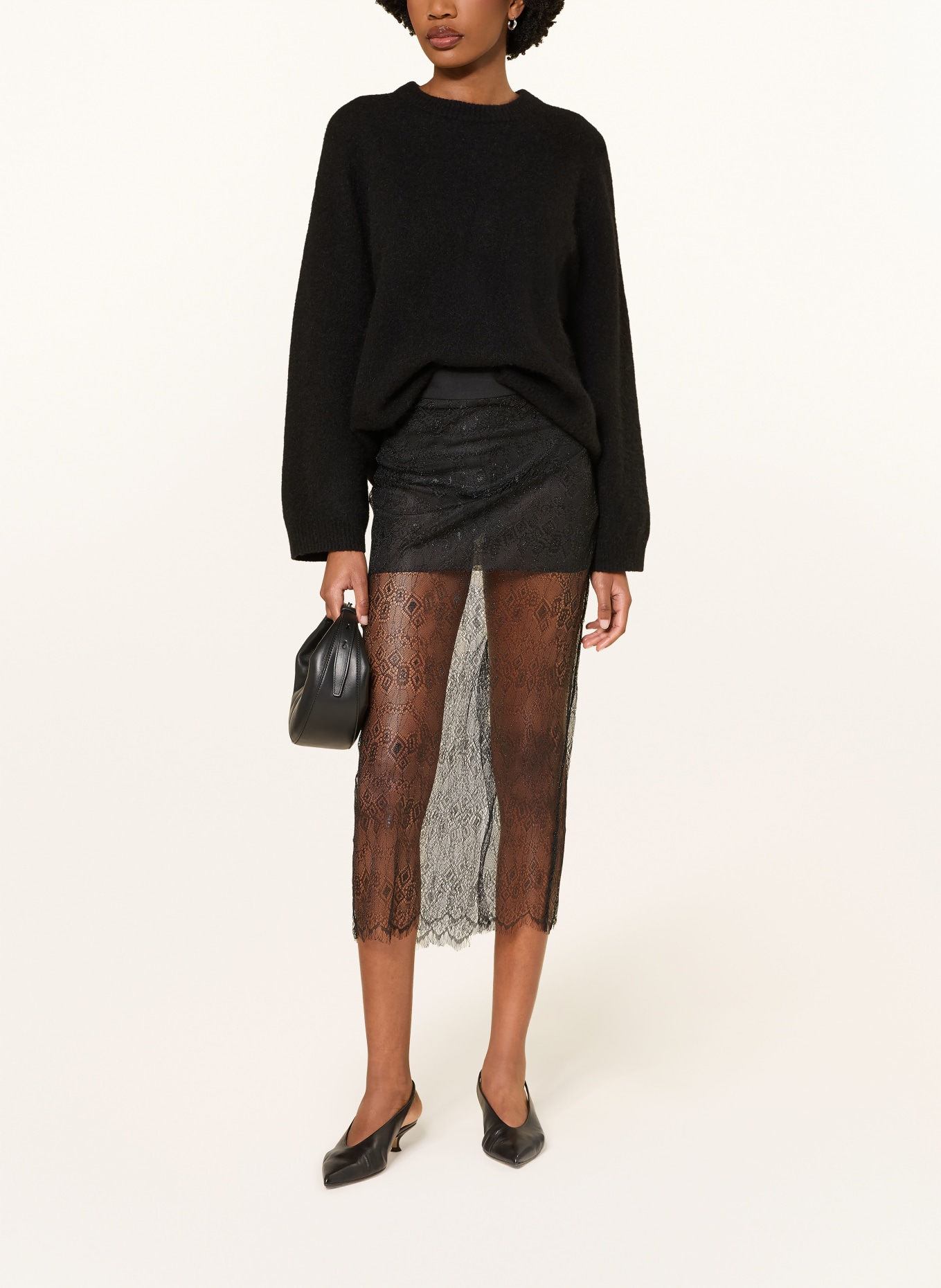 The Frankie Shop Krajková sukně ALROSE s třpytivou nití: ČERNÁ