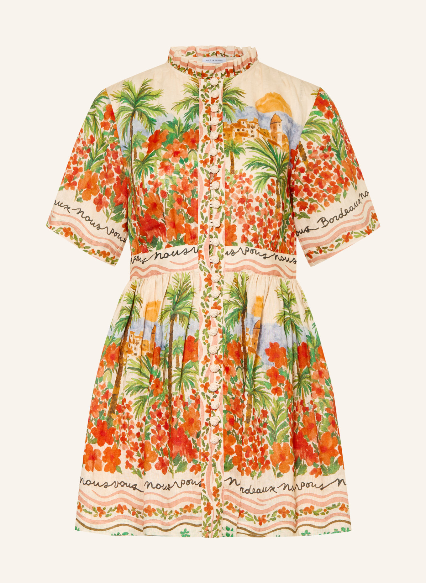 MRS & HUGS Robe en lin RIVIERA: ORANGE / VERT / BLEU