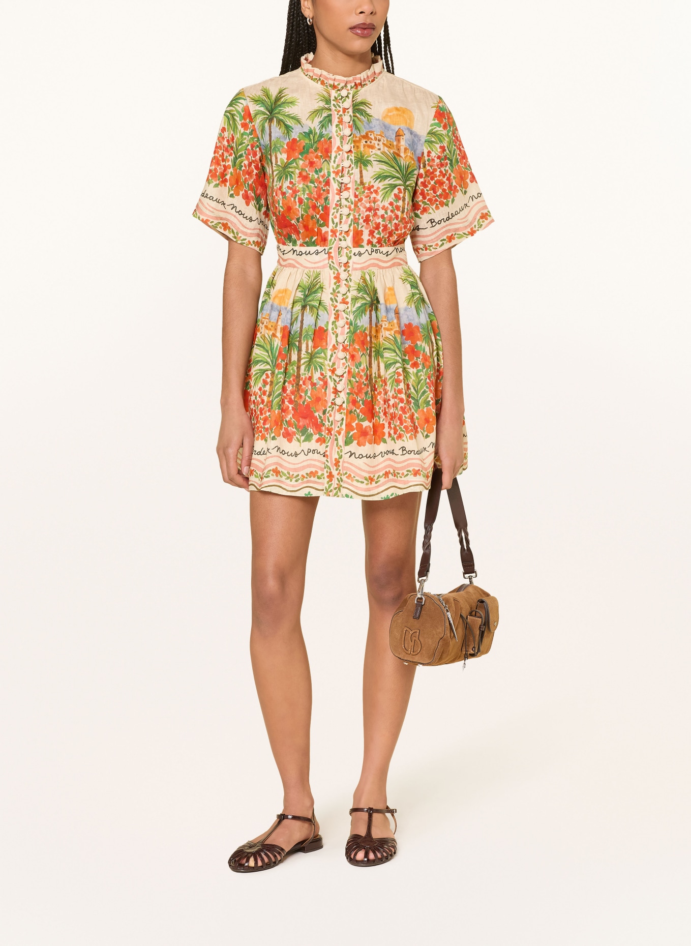 MRS & HUGS Robe en lin RIVIERA: ORANGE / VERT / BLEU