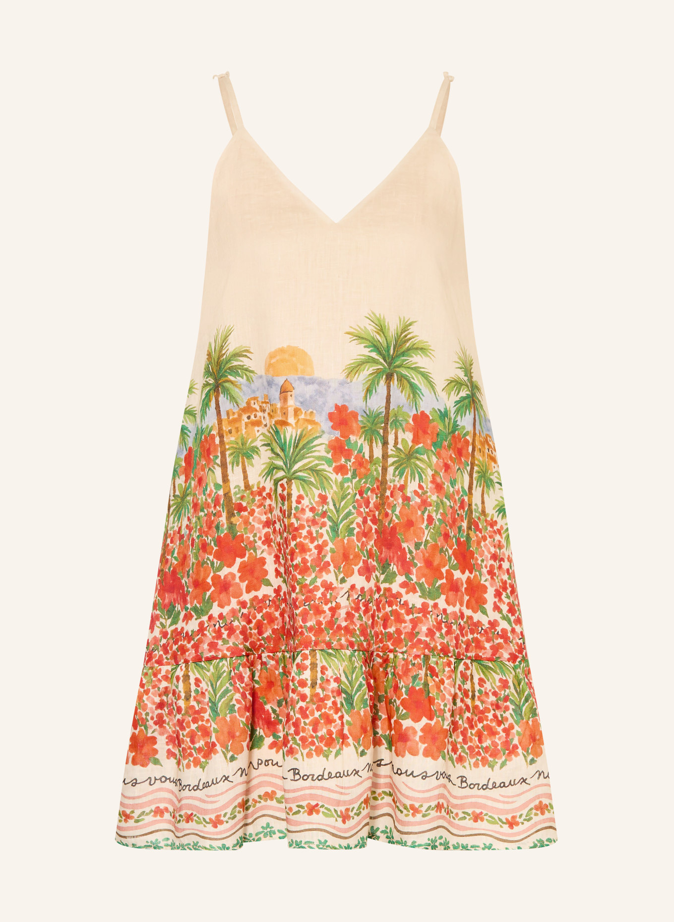 MRS & HUGS plátěné šaty: SVĚTLE HNĚDÁ / ČERVENÁ / ZELENÁ