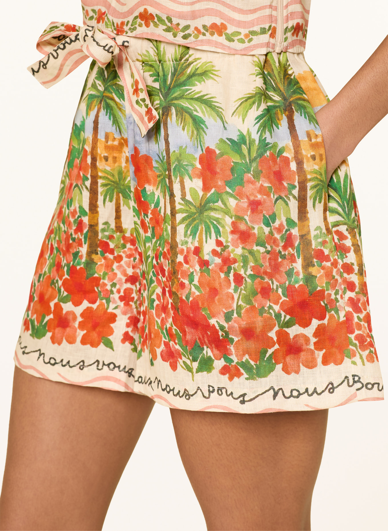 MRS & HUGS short en lin: MARRON CLAIR / ROUGE / VERT