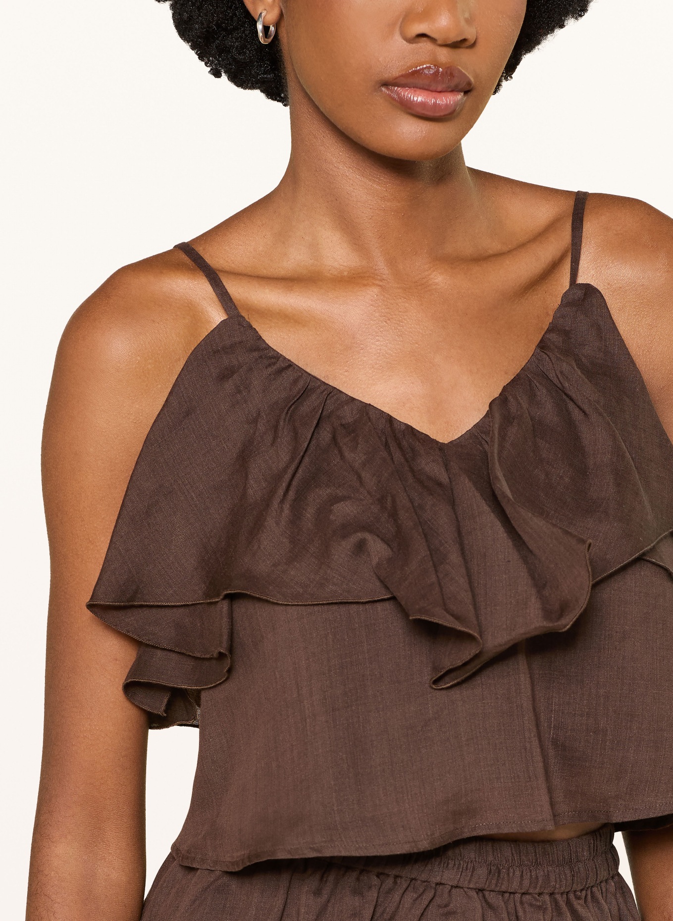 MRS & HUGS Blouse top with flounces: DARK BROWN