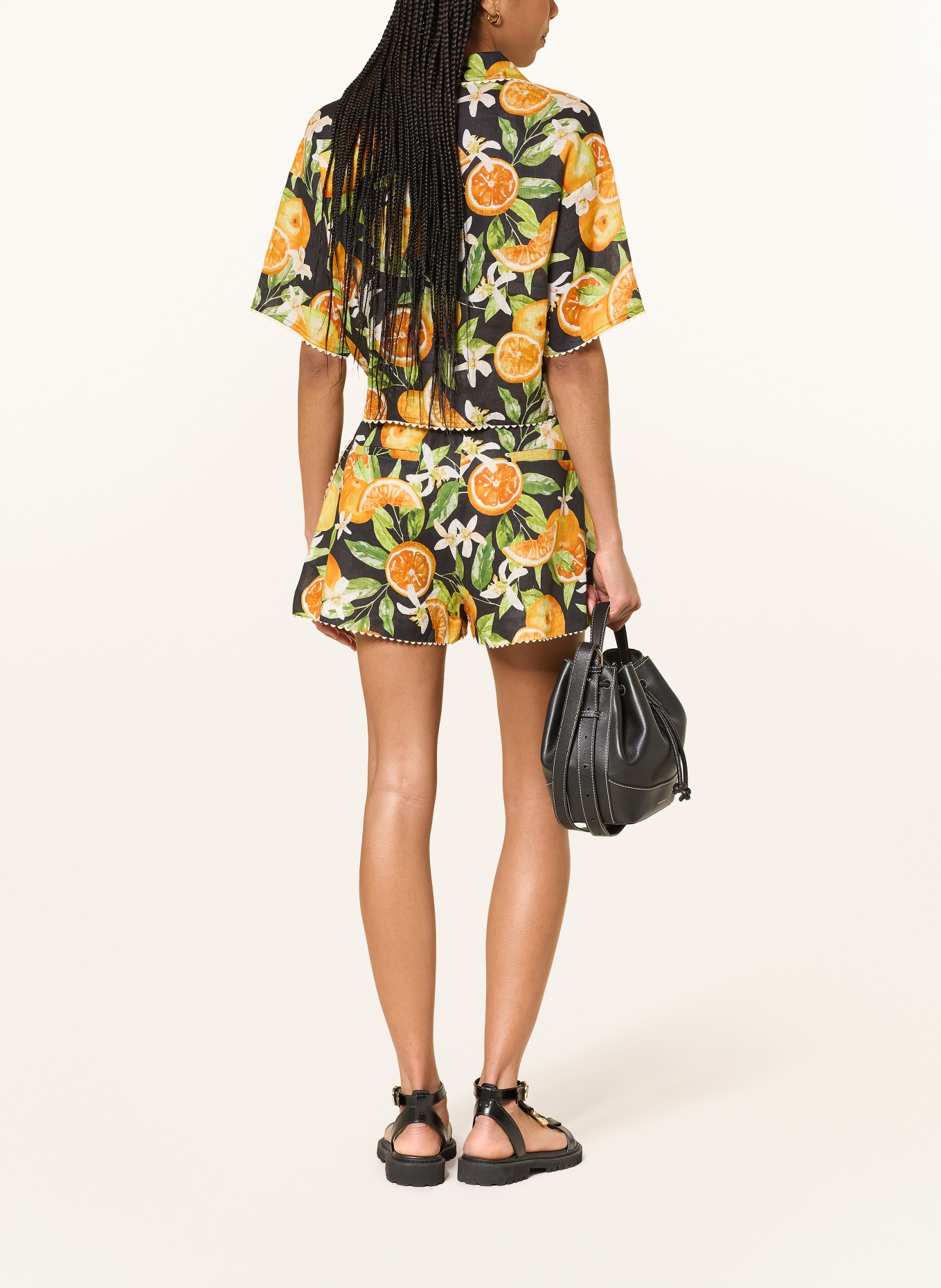 MRS & HUGS Linnen blouse: ZWART / ORANJE / GROEN