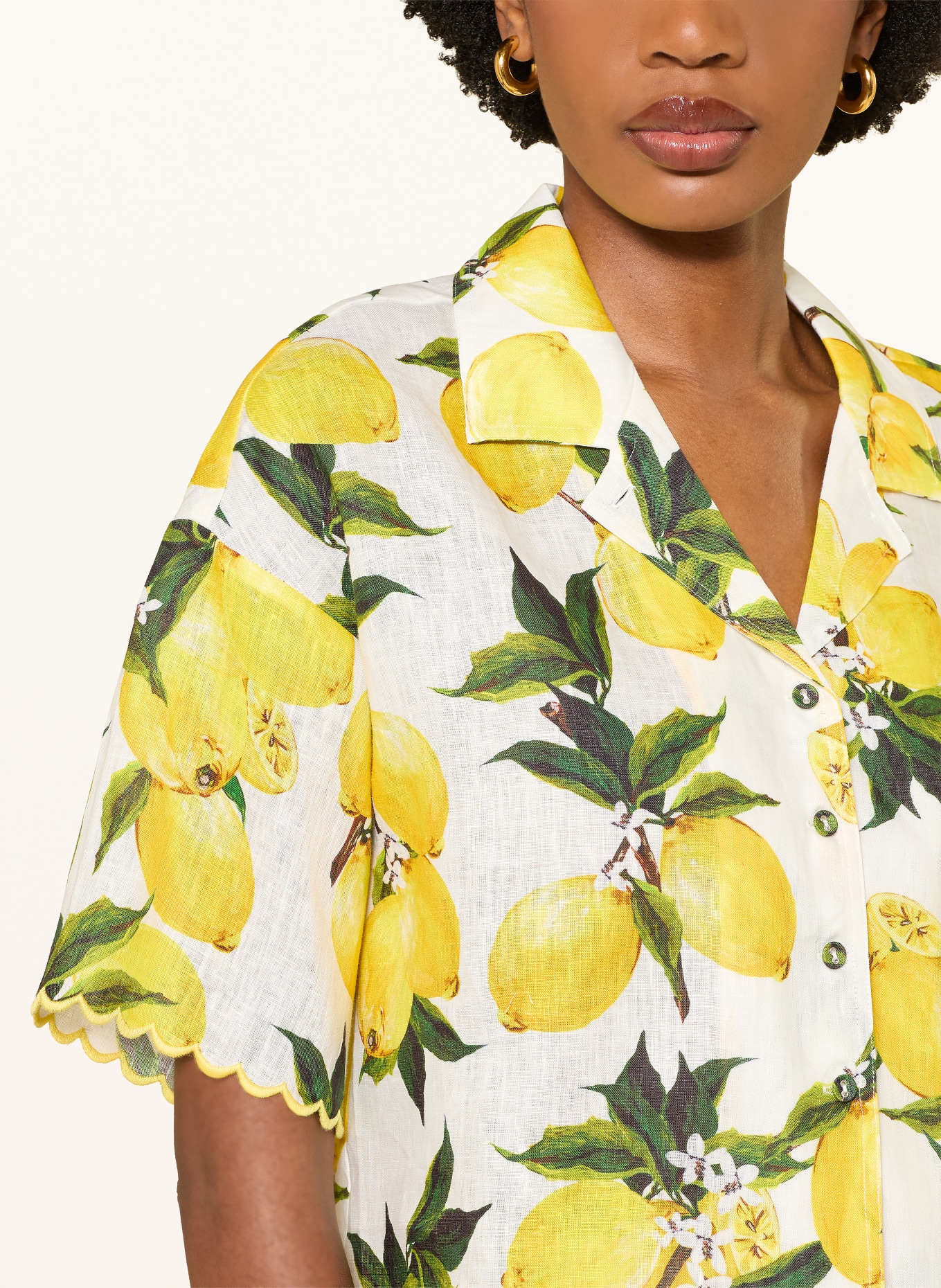 MRS & HUGS Leinenbluse: GELB / GRÜN / WEISS