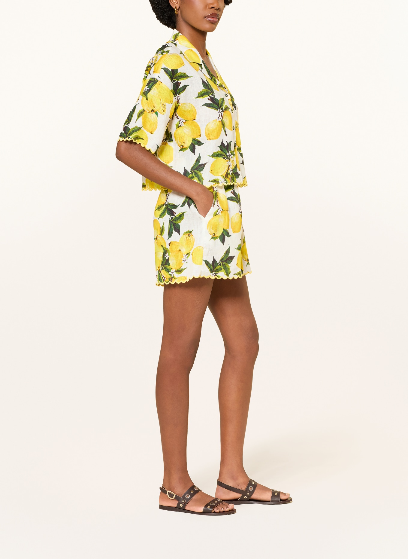 MRS & HUGS short en lin: JAUNE / VERT / BLANC