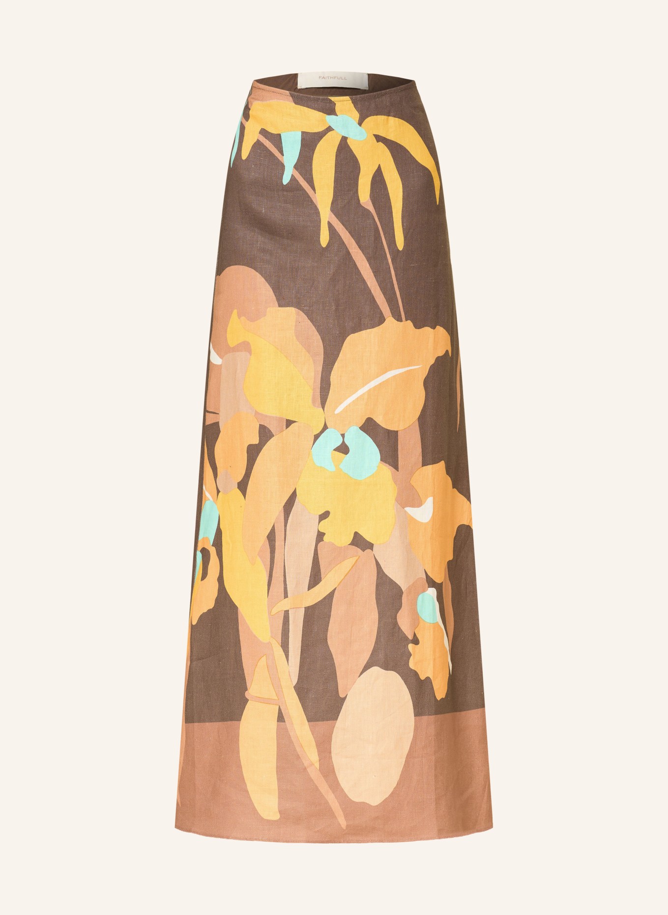 FAITHFULL THE BRAND Lněná sukně MARTINA: HNĚDÁ / ORANŽOVÁ / ŽLUTÁ
