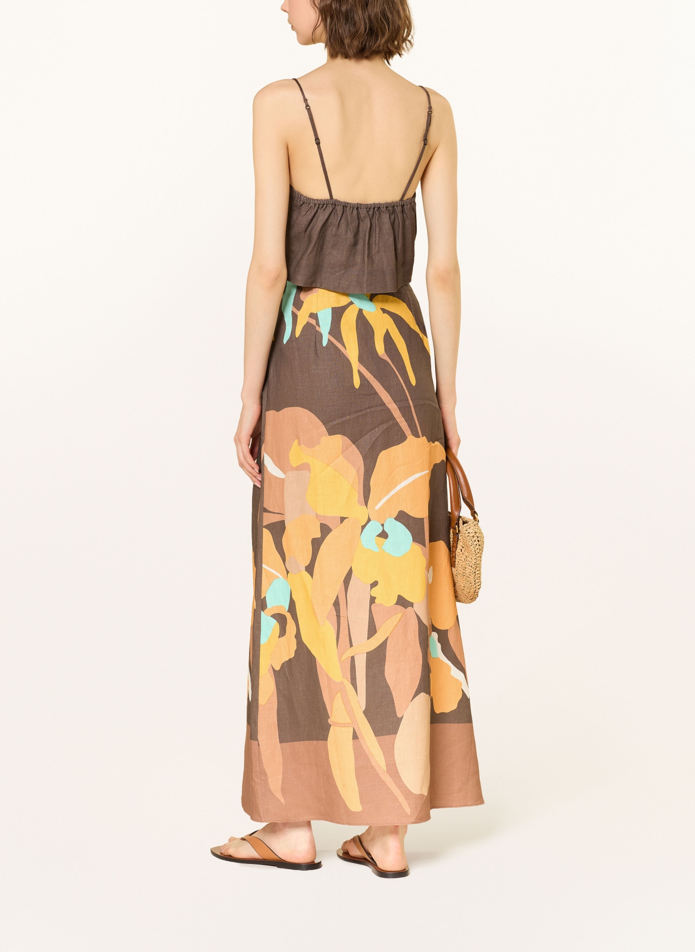 FAITHFULL THE BRAND Lněná sukně MARTINA: HNĚDÁ / ORANŽOVÁ / ŽLUTÁ