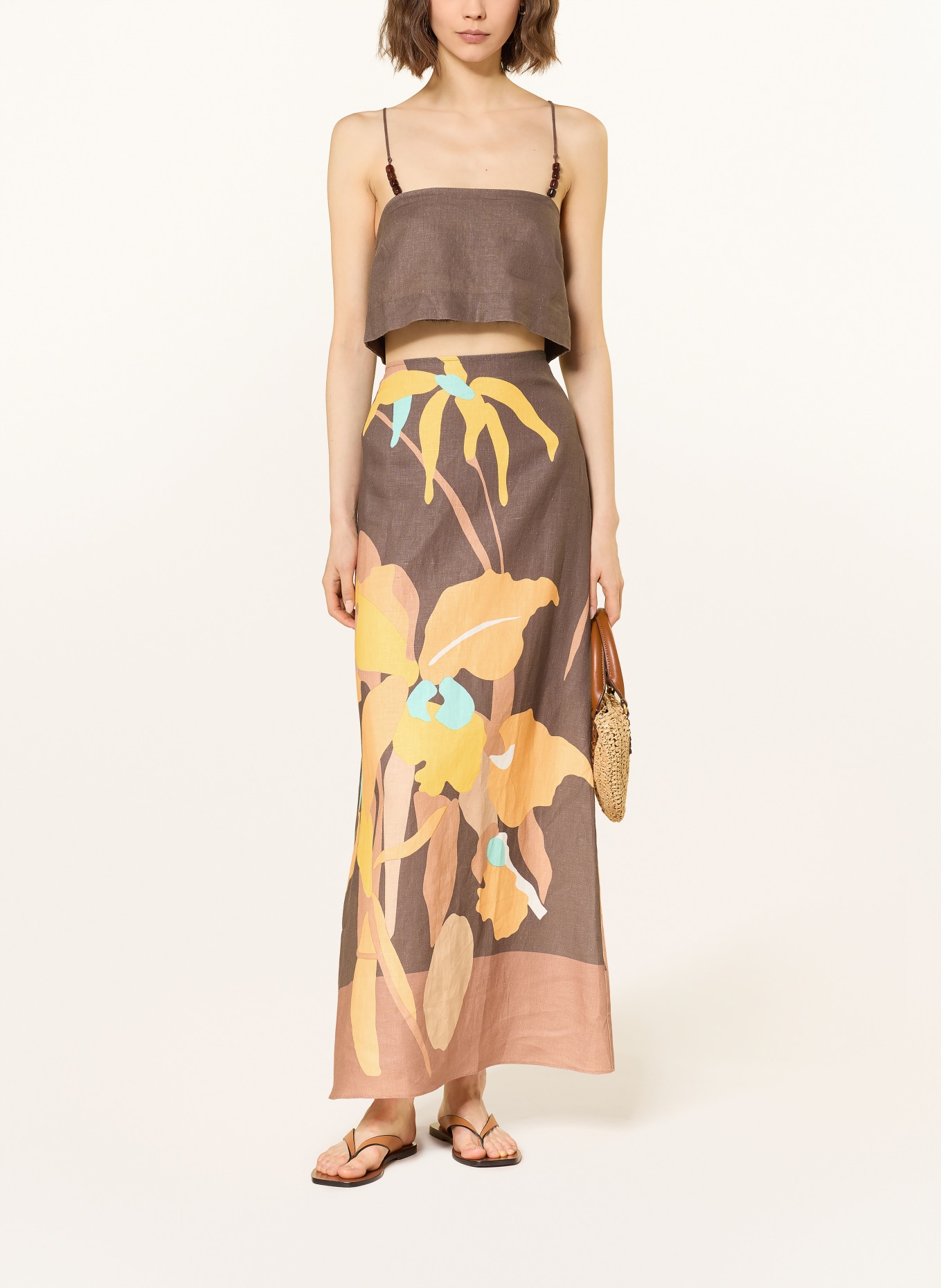 FAITHFULL THE BRAND CHIANTI cropped top in linen: DARK BROWN