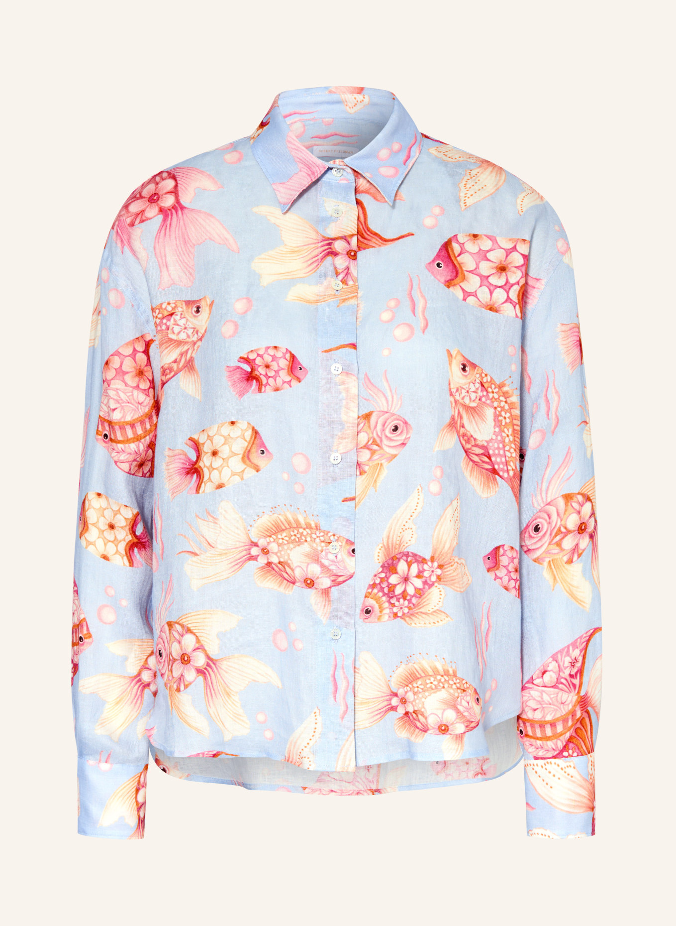 ROBERT FRIEDMAN Linen shirt blouse: LIGHT BLUE / LIGHT RED / DARK ORANGE