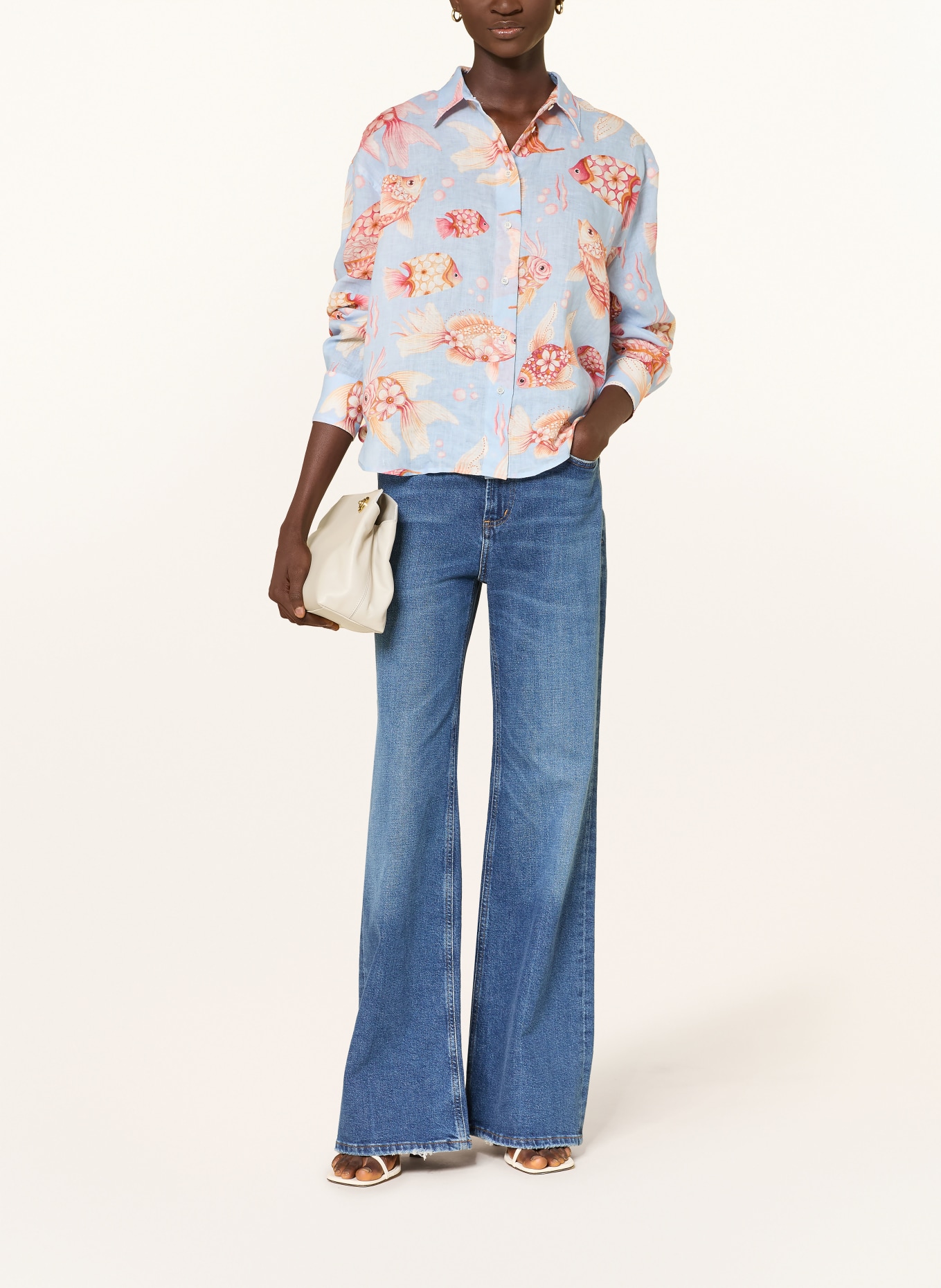 ROBERT FRIEDMAN Linen shirt blouse: LIGHT BLUE / LIGHT RED / DARK ORANGE