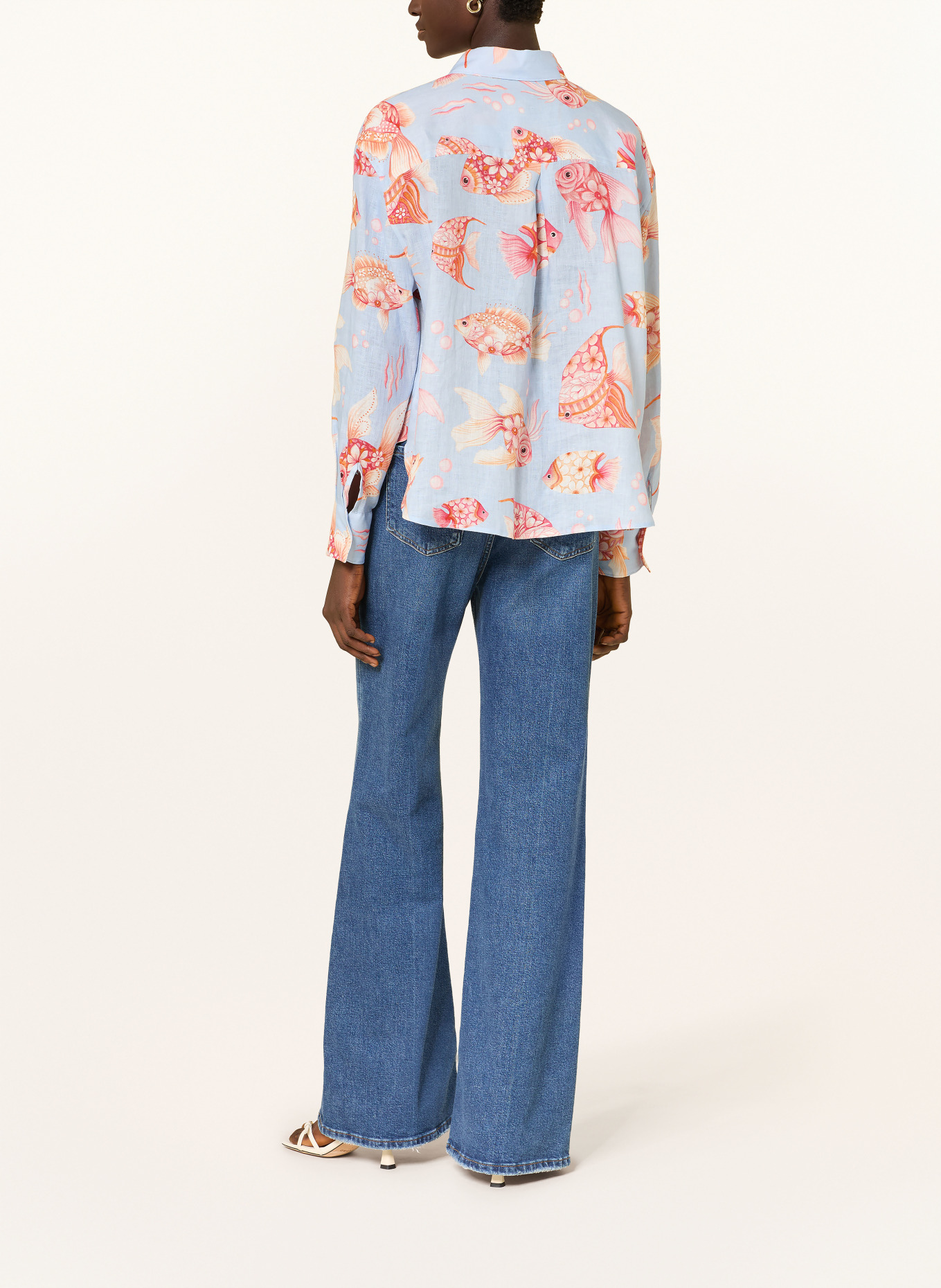 ROBERT FRIEDMAN Linen shirt blouse: LIGHT BLUE / LIGHT RED / DARK ORANGE