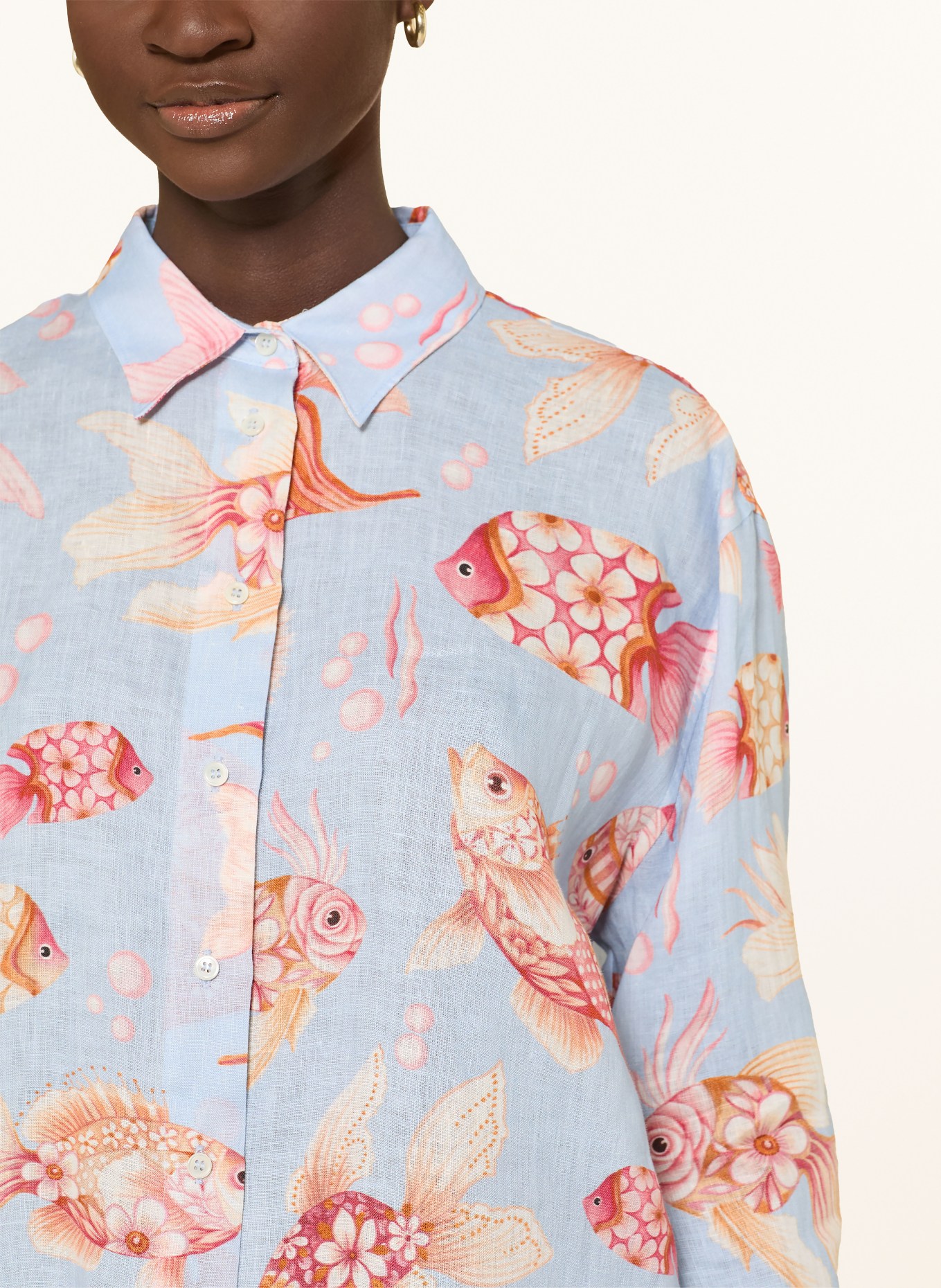 ROBERT FRIEDMAN Linen shirt blouse: LIGHT BLUE / LIGHT RED / DARK ORANGE