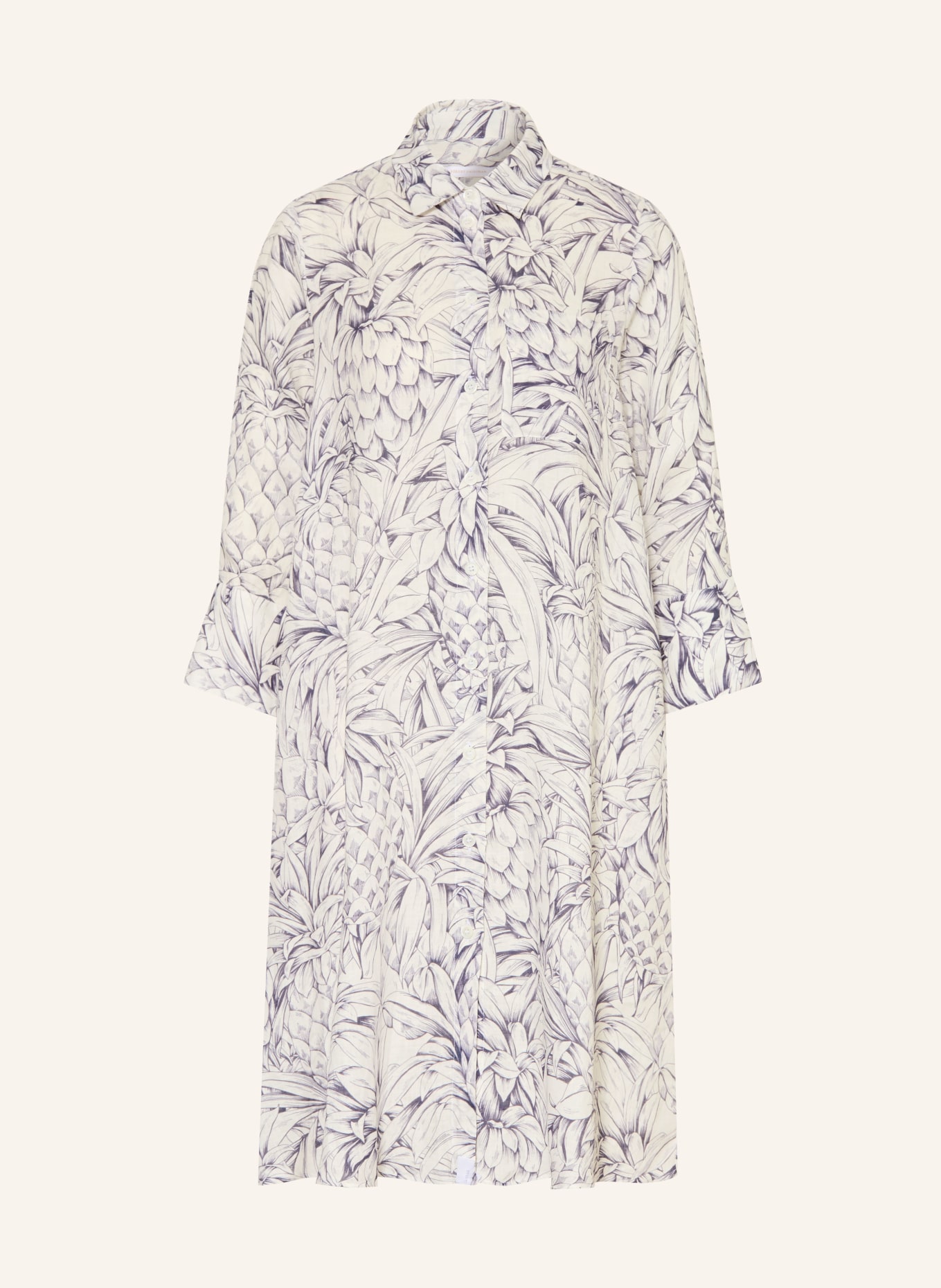 ROBERT FRIEDMAN Lněné šaty s 3/4 rukávy: KRÉMOVÁ / TMAVĚ MODRÁ