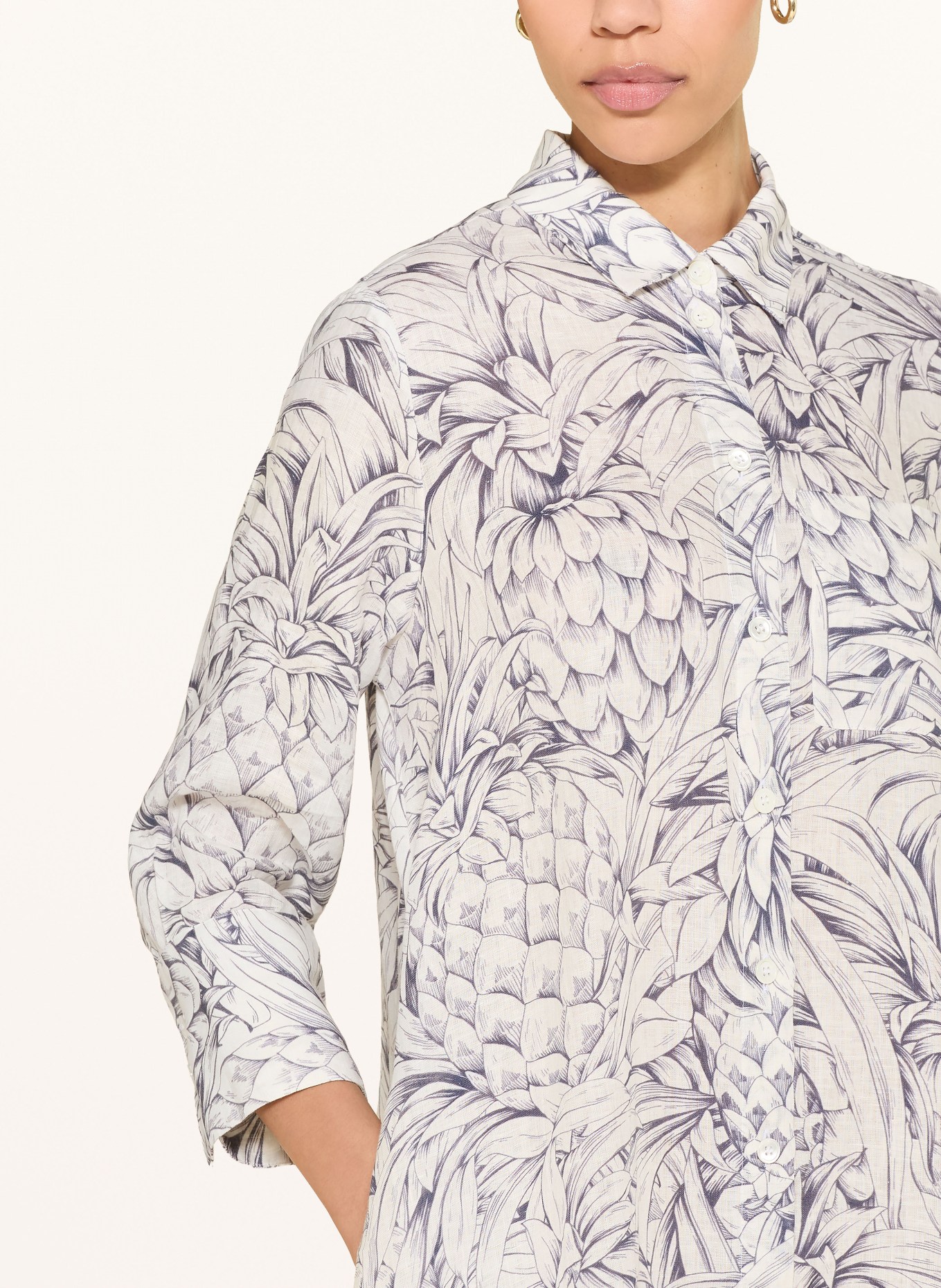 ROBERT FRIEDMAN Lněné šaty s 3/4 rukávy: KRÉMOVÁ / TMAVĚ MODRÁ