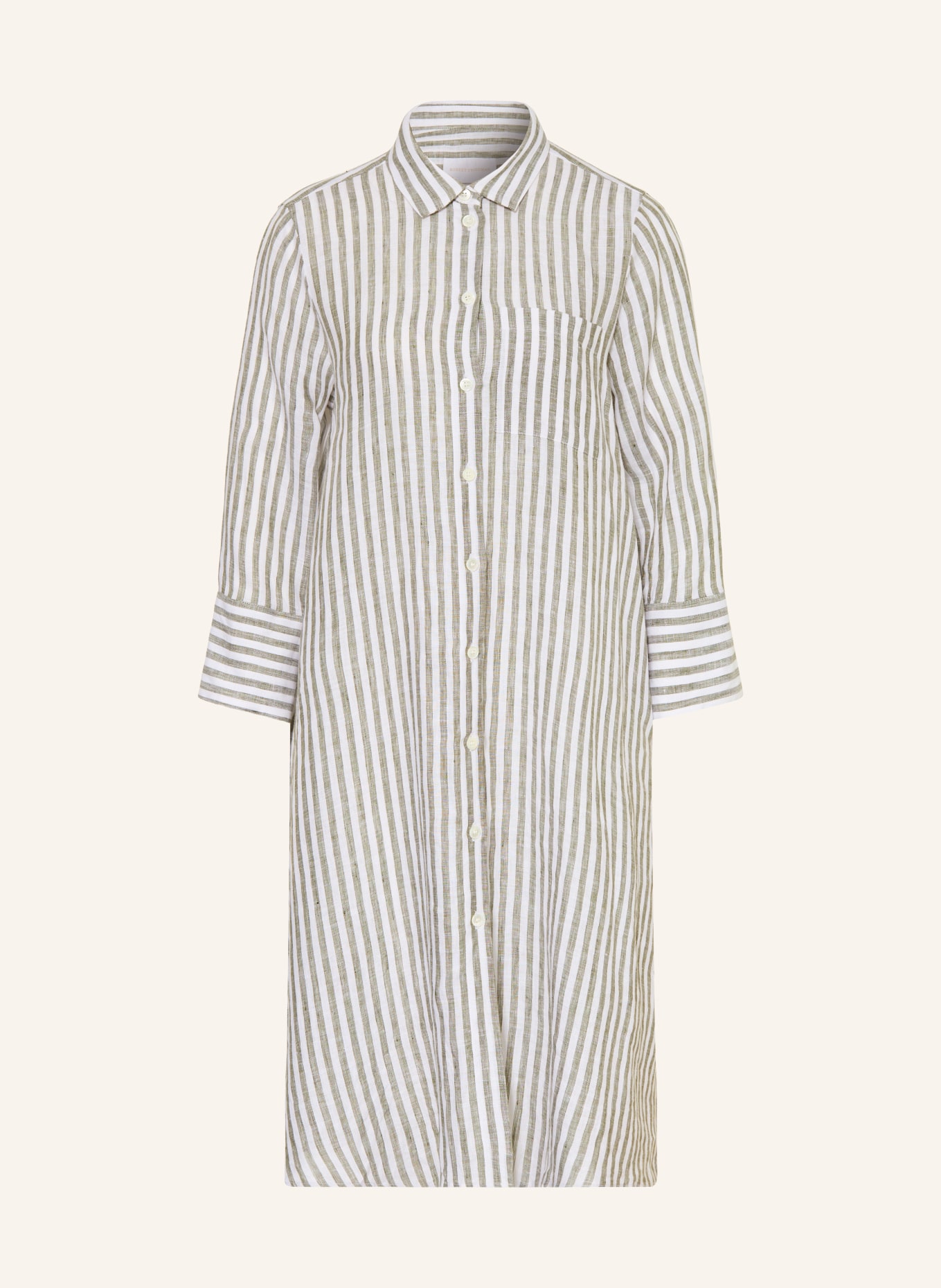 ROBERT FRIEDMAN Hemdblusenkleid aus Leinen mit 3/4-Arm: WEISS / OLIV