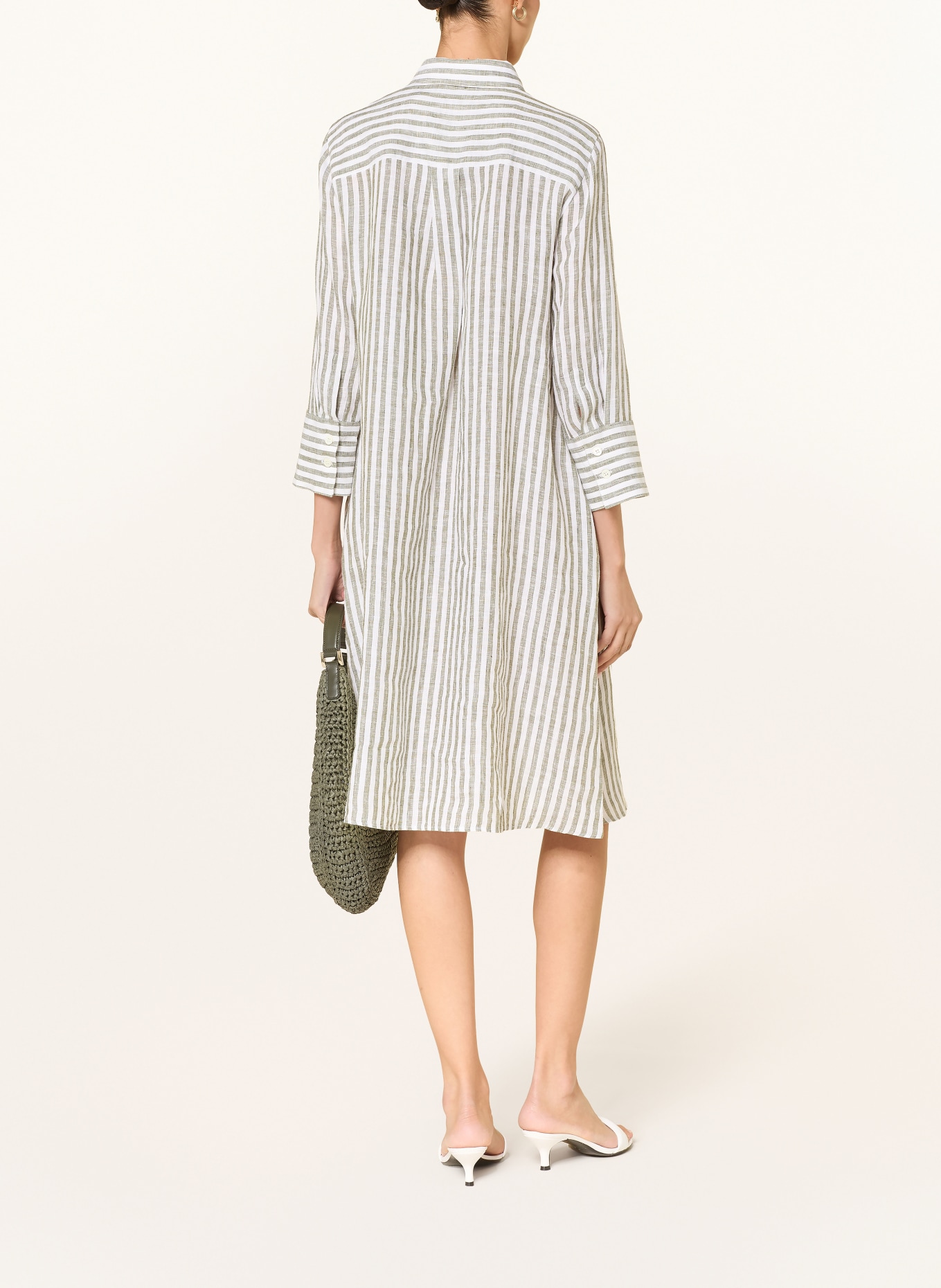 ROBERT FRIEDMAN Hemdblusenkleid aus Leinen mit 3/4-Arm: WEISS / OLIV