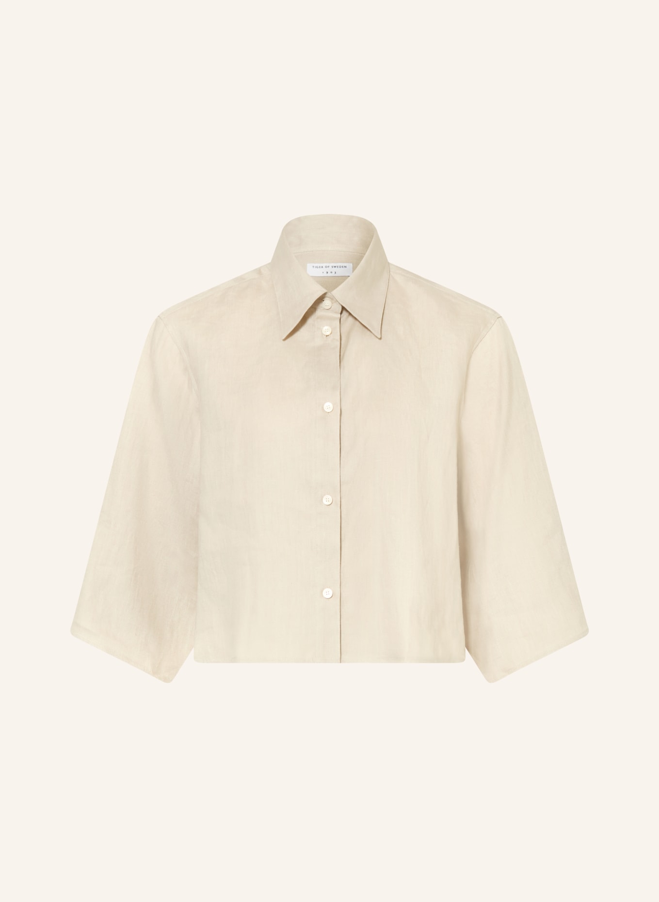 TIGER OF SWEDEN CORINS linen shirt blouse with 3/4 sleeves: KHAKI