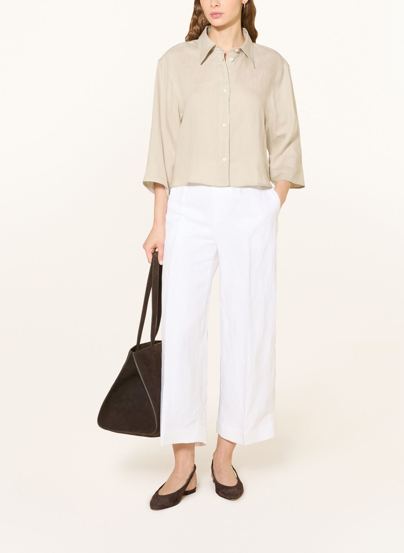 TIGER OF SWEDEN CORINS linen shirt blouse with 3/4 sleeves: KHAKI