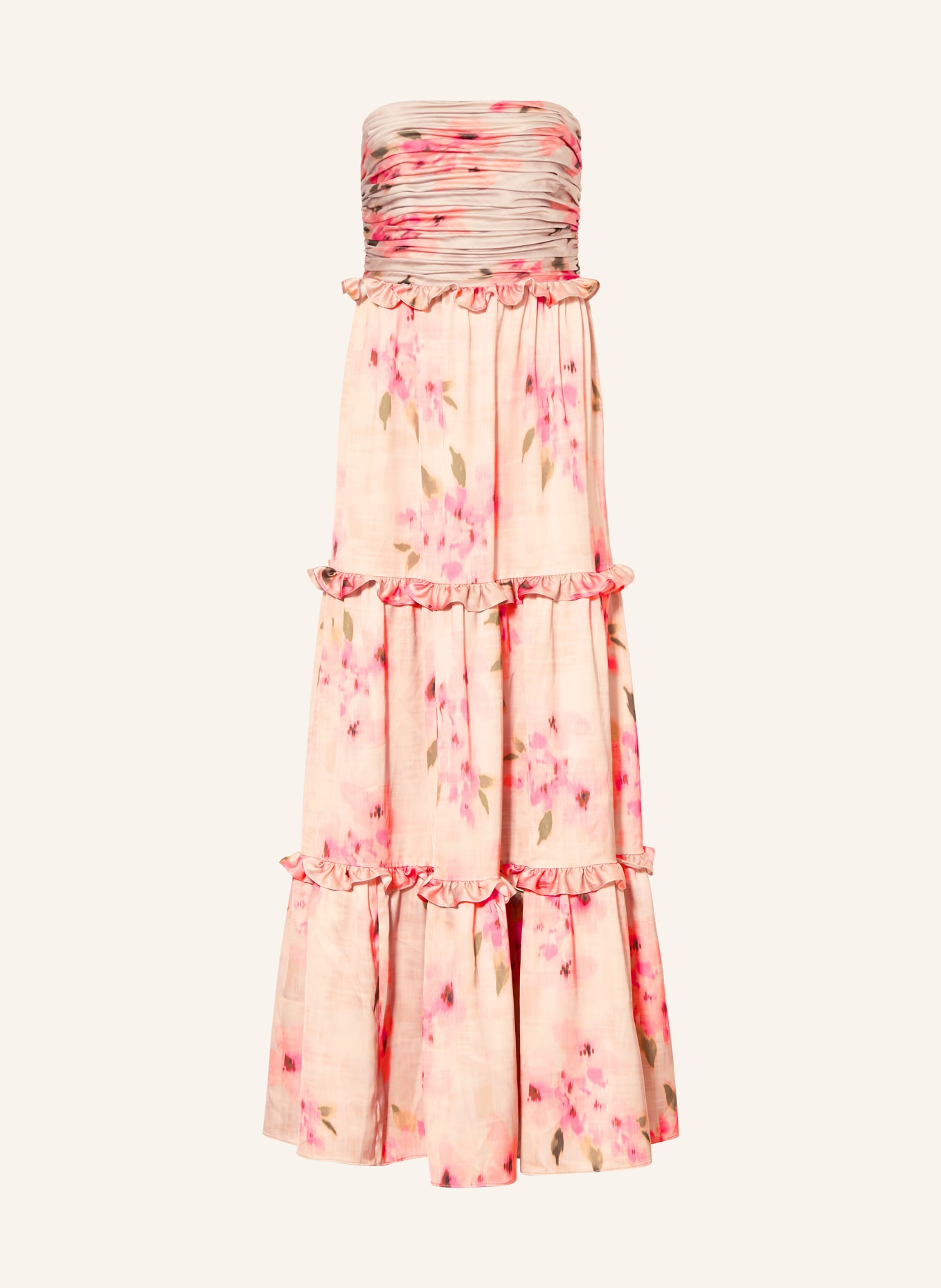 ADRIANNA PAPELL Suknia wieczorowa z falbanami: RÓŻOWOZLOTY / BRĄZOWY / MOCNORÓŻOWY