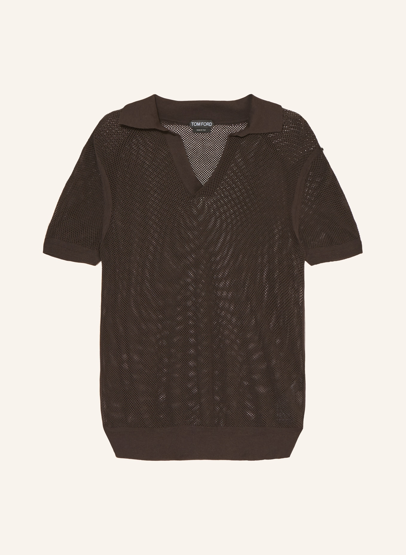 TOM FORD Knitted polo shirt with silk: DARK BROWN