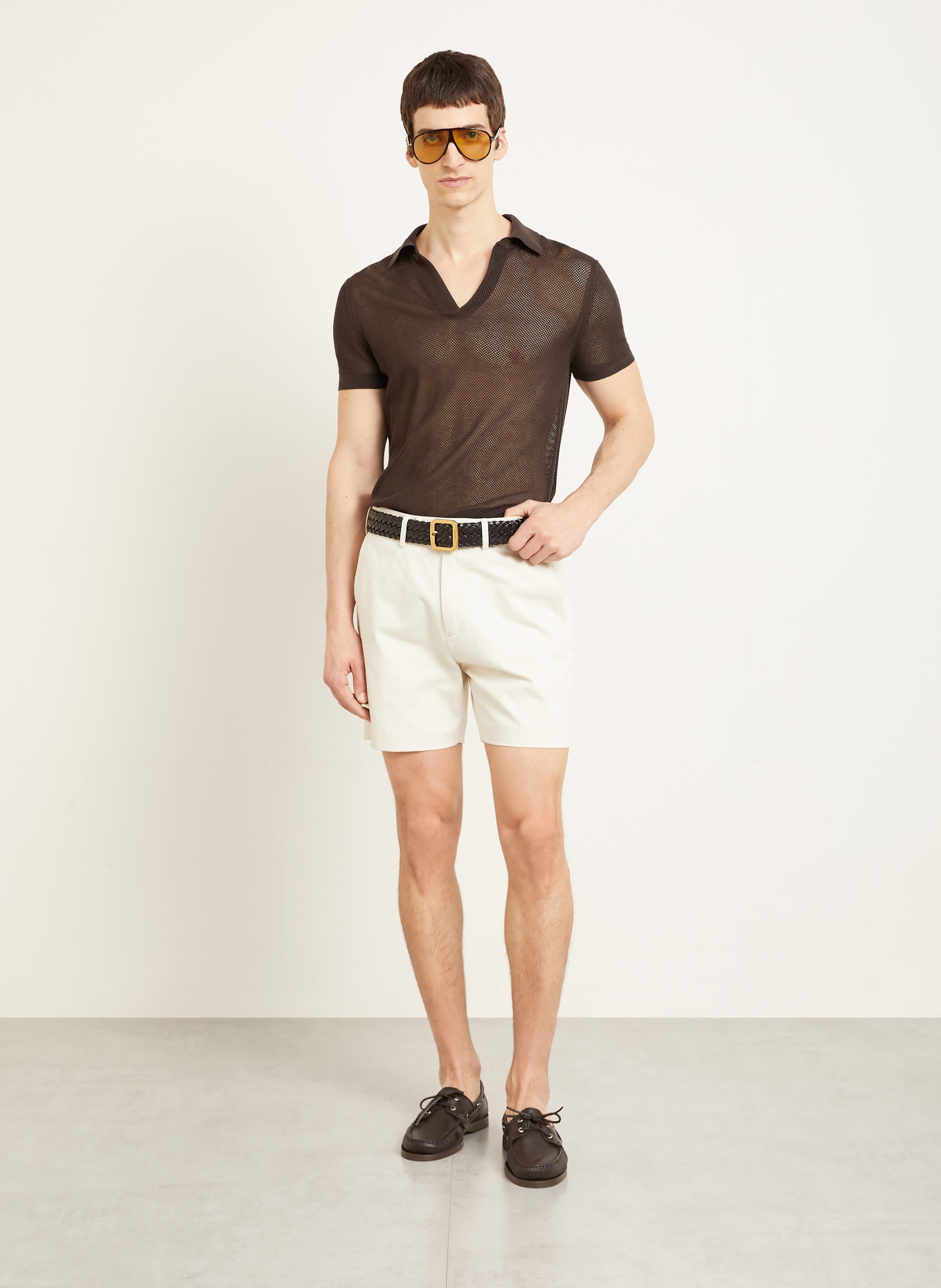 TOM FORD Knitted polo shirt with silk: DARK BROWN