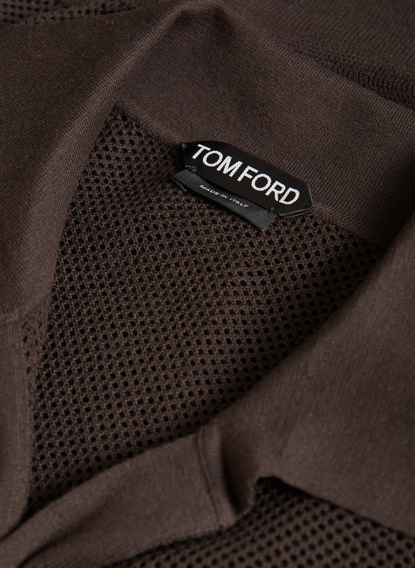 TOM FORD Knitted polo shirt with silk: DARK BROWN