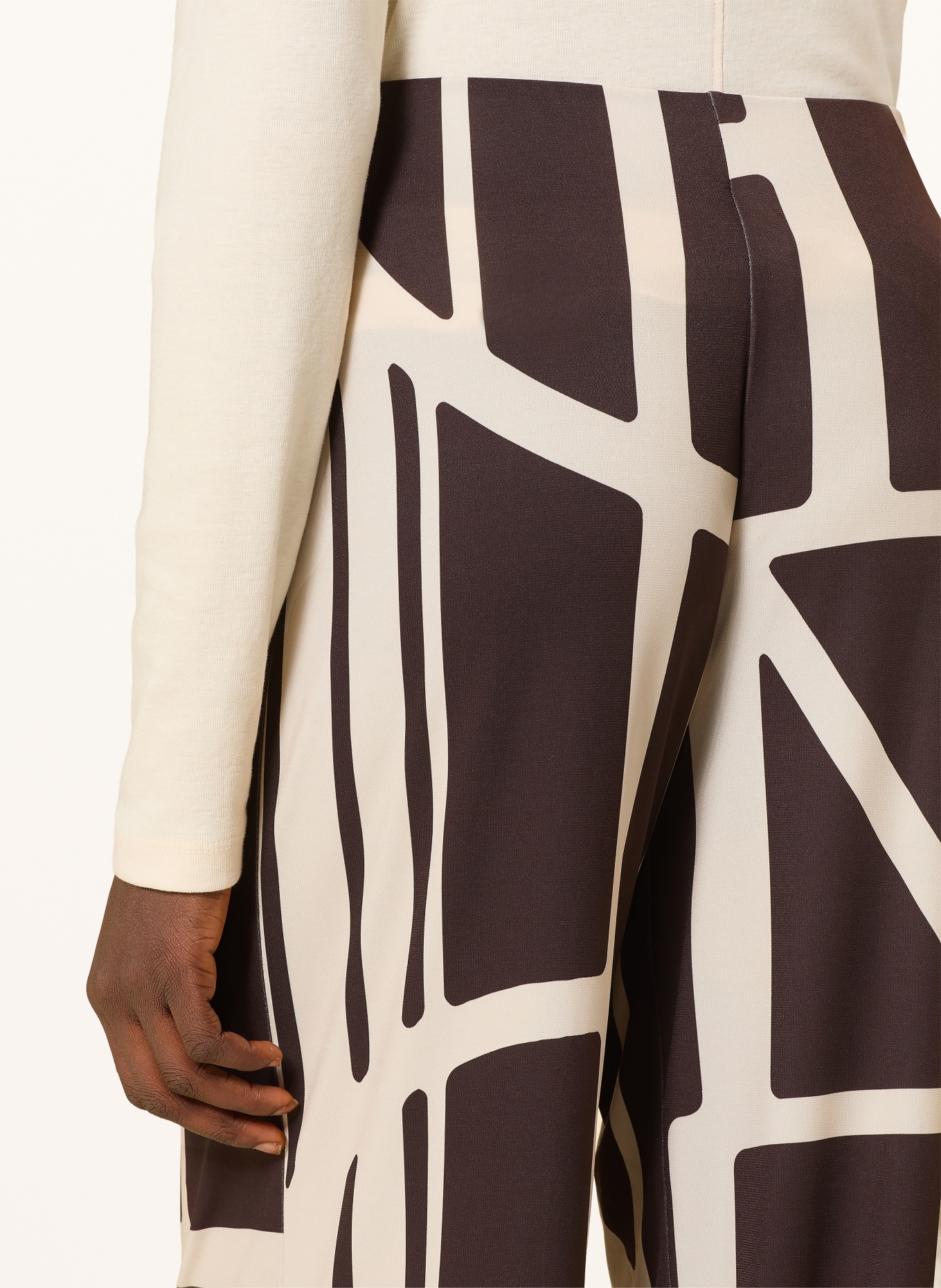 Miss Lagotte Spodnie z materiału typu marlene: CIEMNOBRĄZOWY / KREMOWY