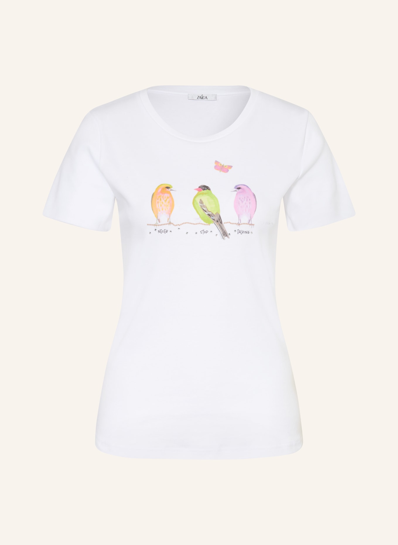 ZAÍDA T-Shirt mit Schmucksteinen: WEISS / ORANGE / GRÜN