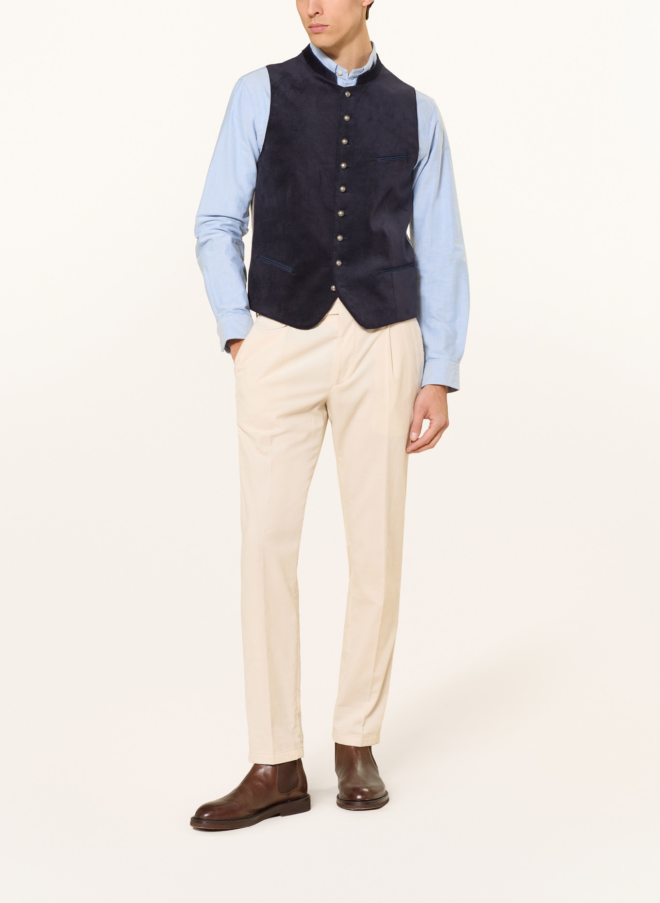 Grasegger KREUZER traditional velvet vest: DARK BLUE / TAUPE