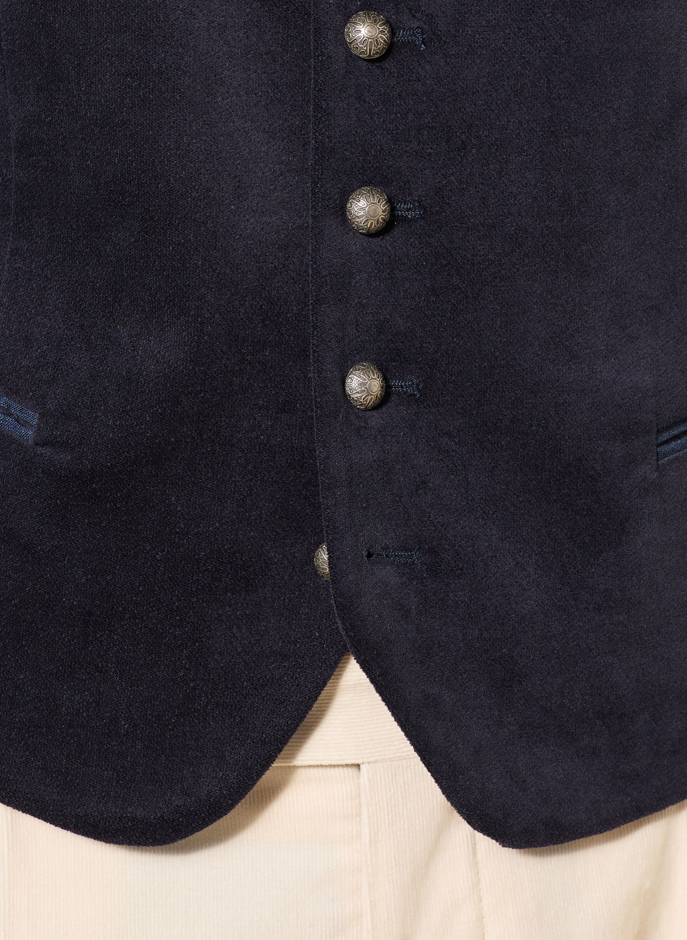 Grasegger KREUZER traditional velvet vest: DARK BLUE / TAUPE