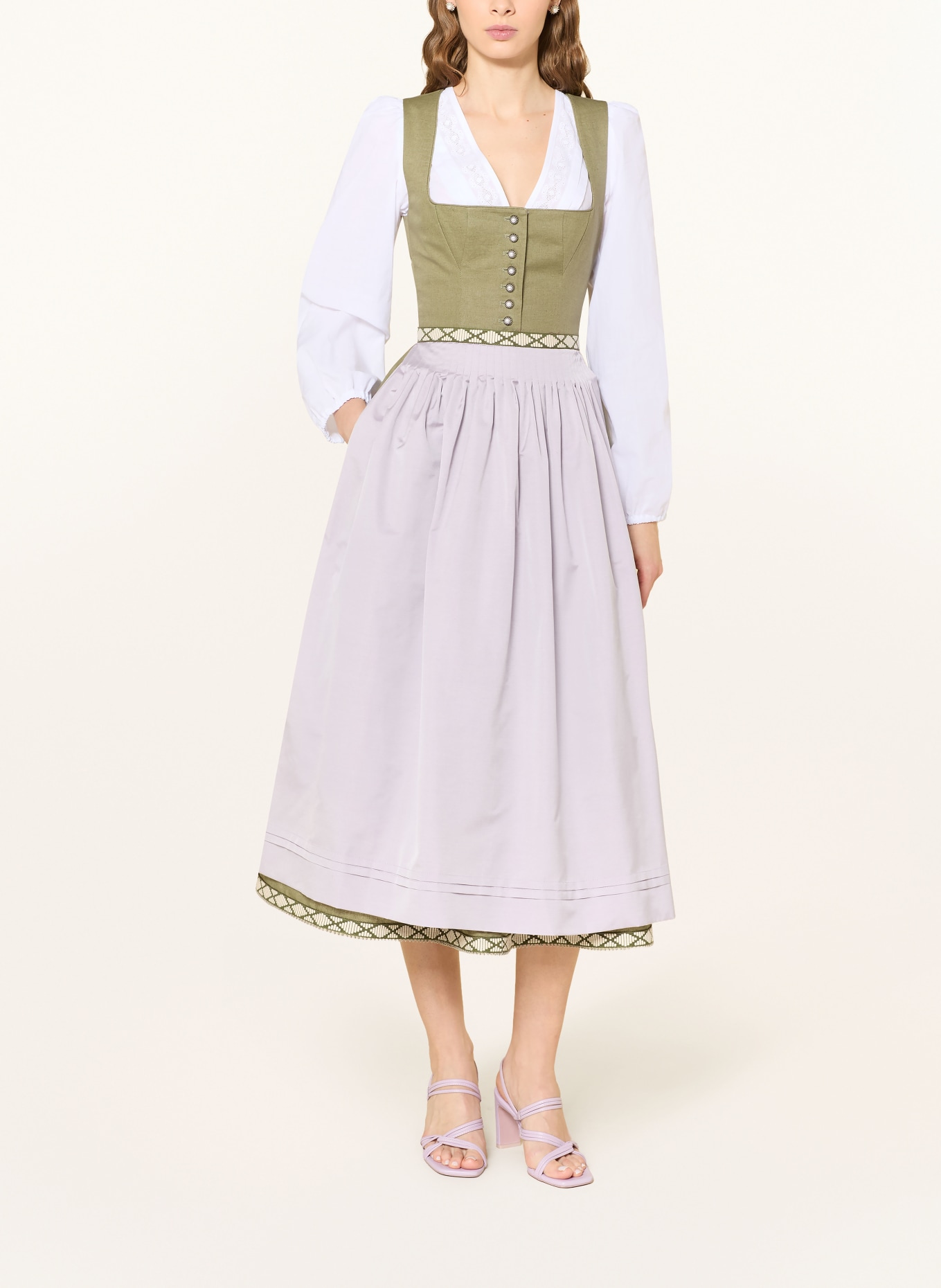 SPORTALM Dirndl s lnem: KHAKI / KRÉMOVÁ / SVĚTLE FIALOVÁ