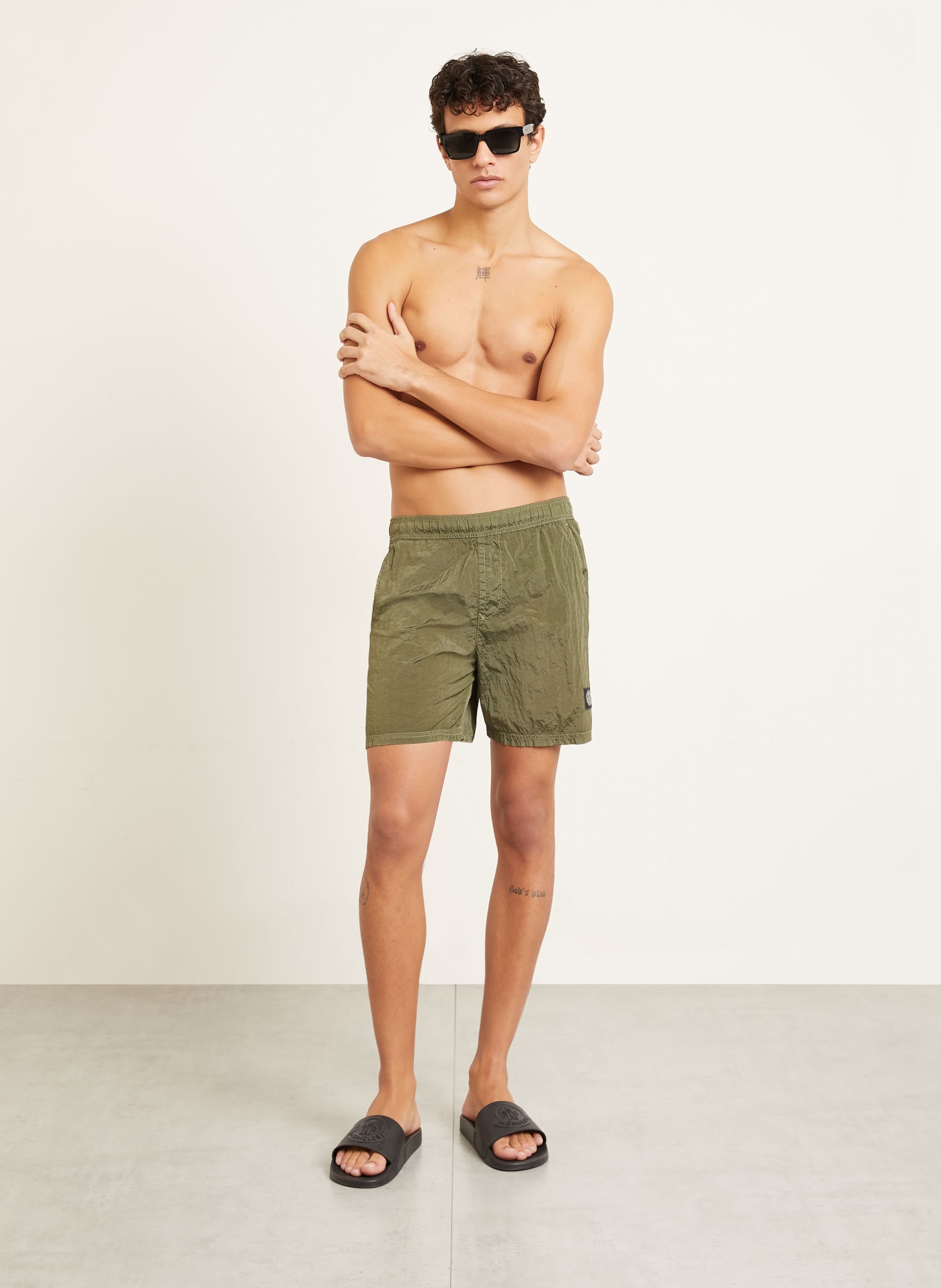 STONE ISLAND swim shorts: OLIVE