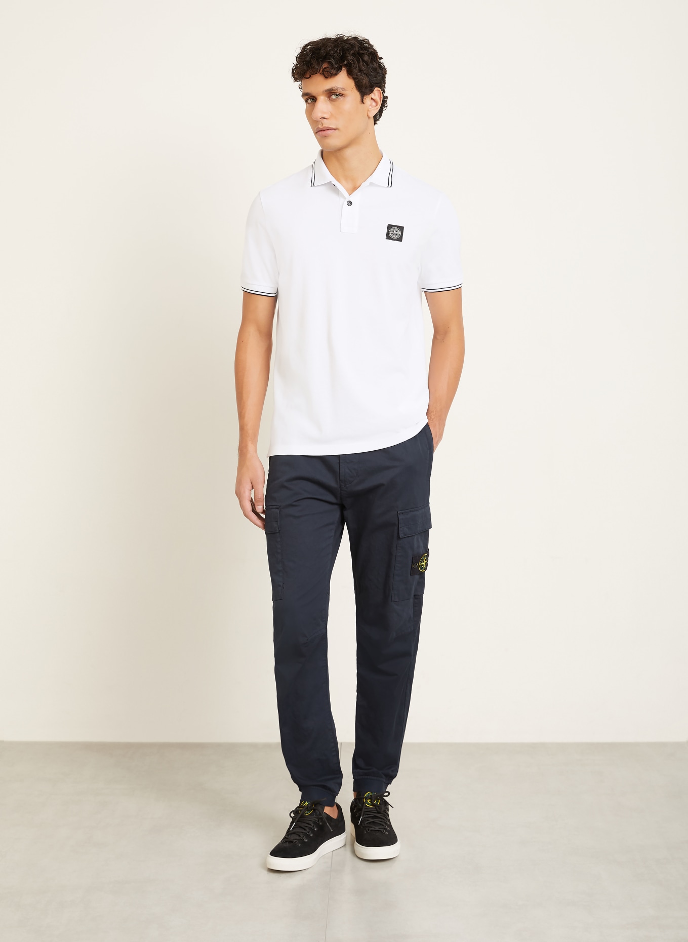 STONE ISLAND Piqué poloshirt: WIT / ZWART
