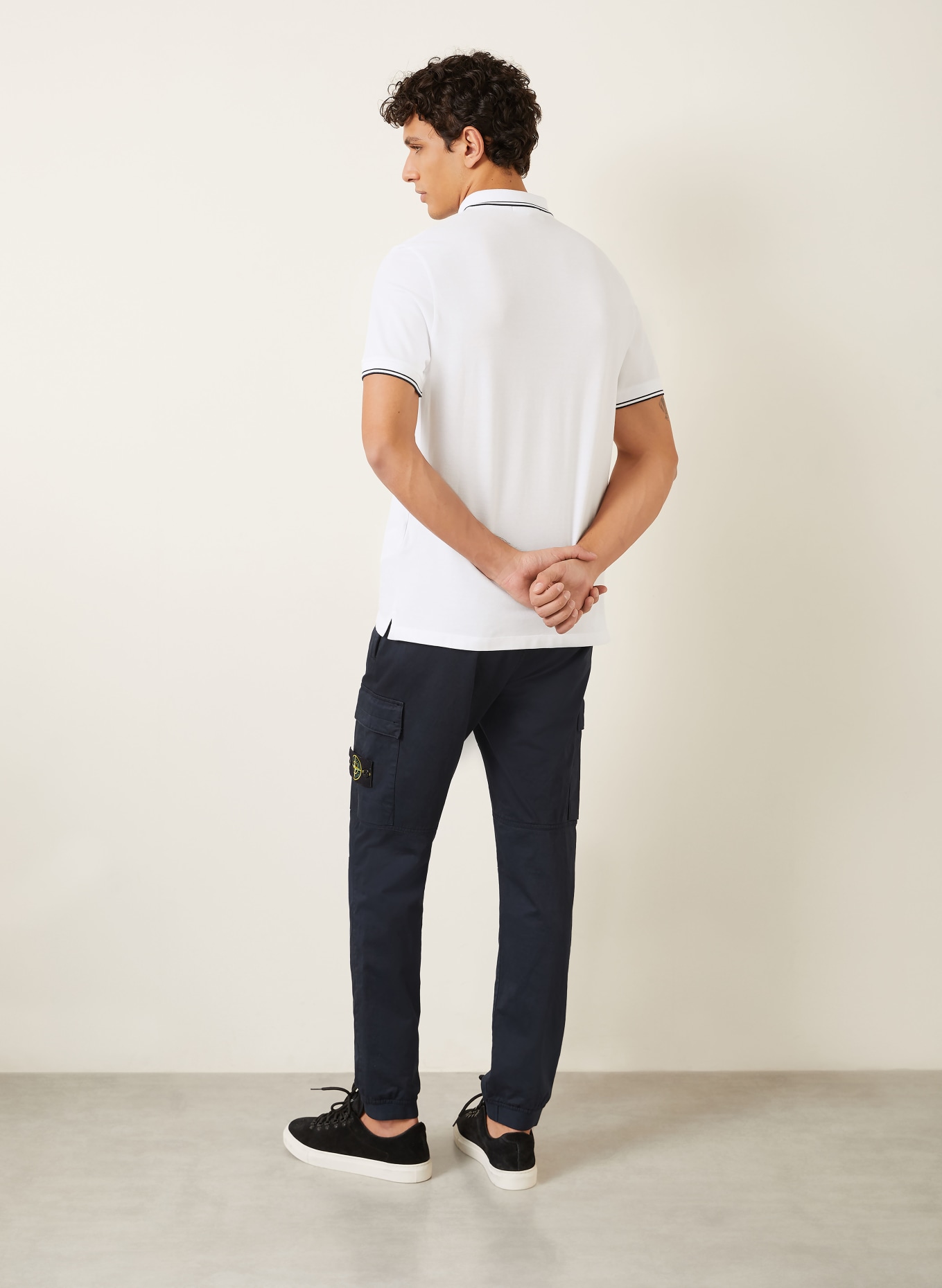STONE ISLAND Piqué poloshirt: WIT / ZWART