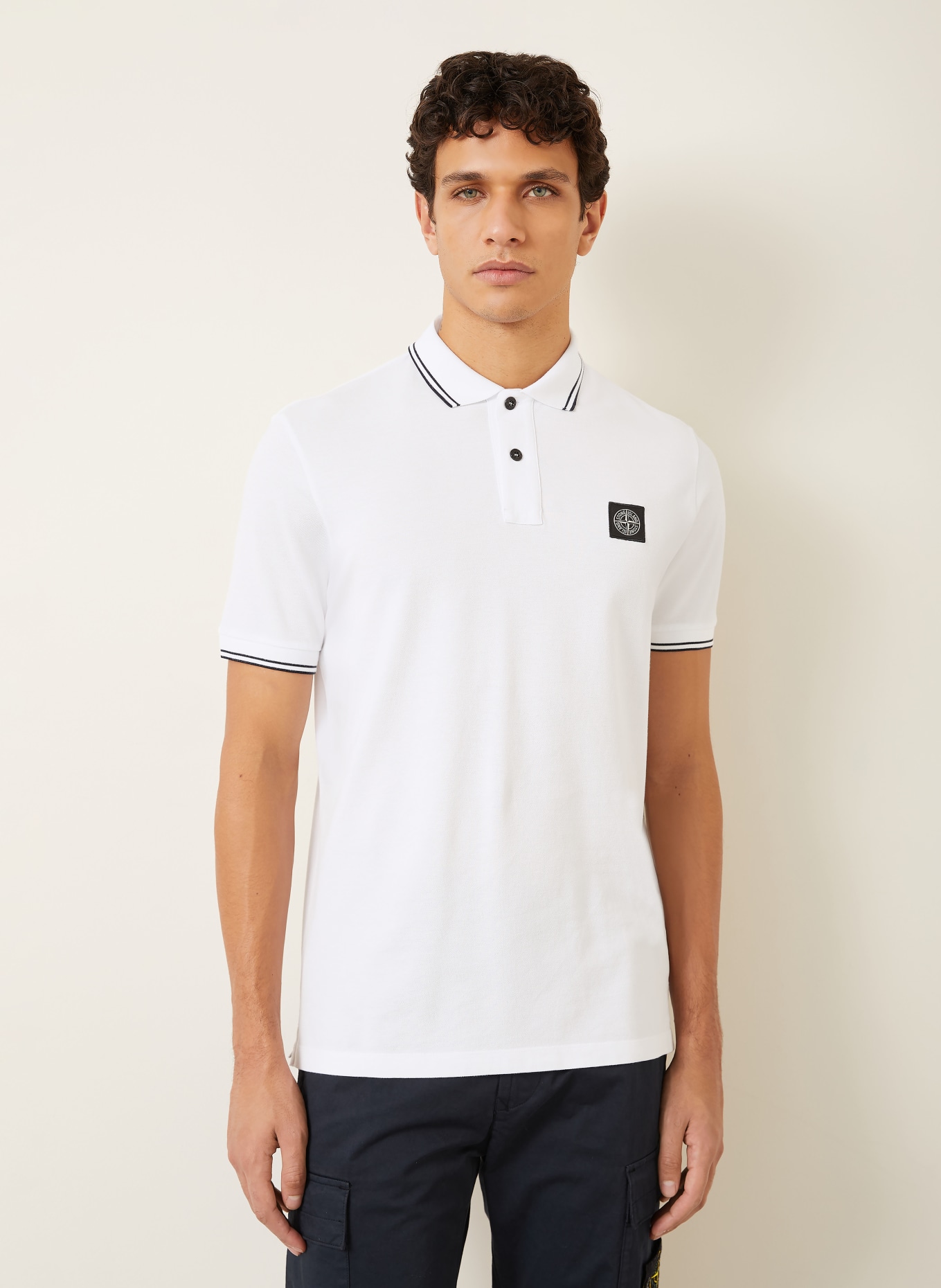 STONE ISLAND Piqué poloshirt: WIT / ZWART