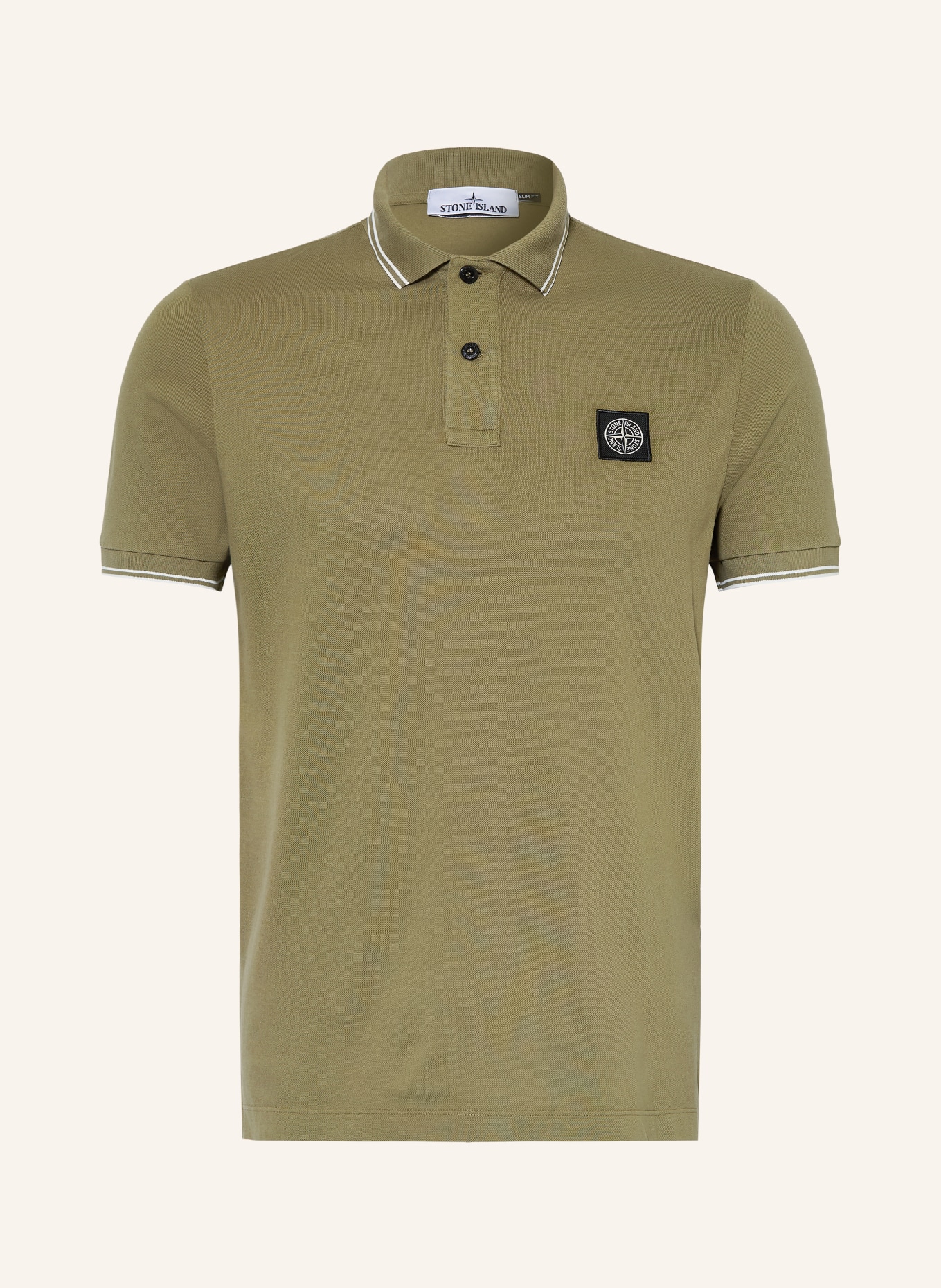 STONE ISLAND Piqué-Poloshirt: OLIV / WEISS / SCHWARZ