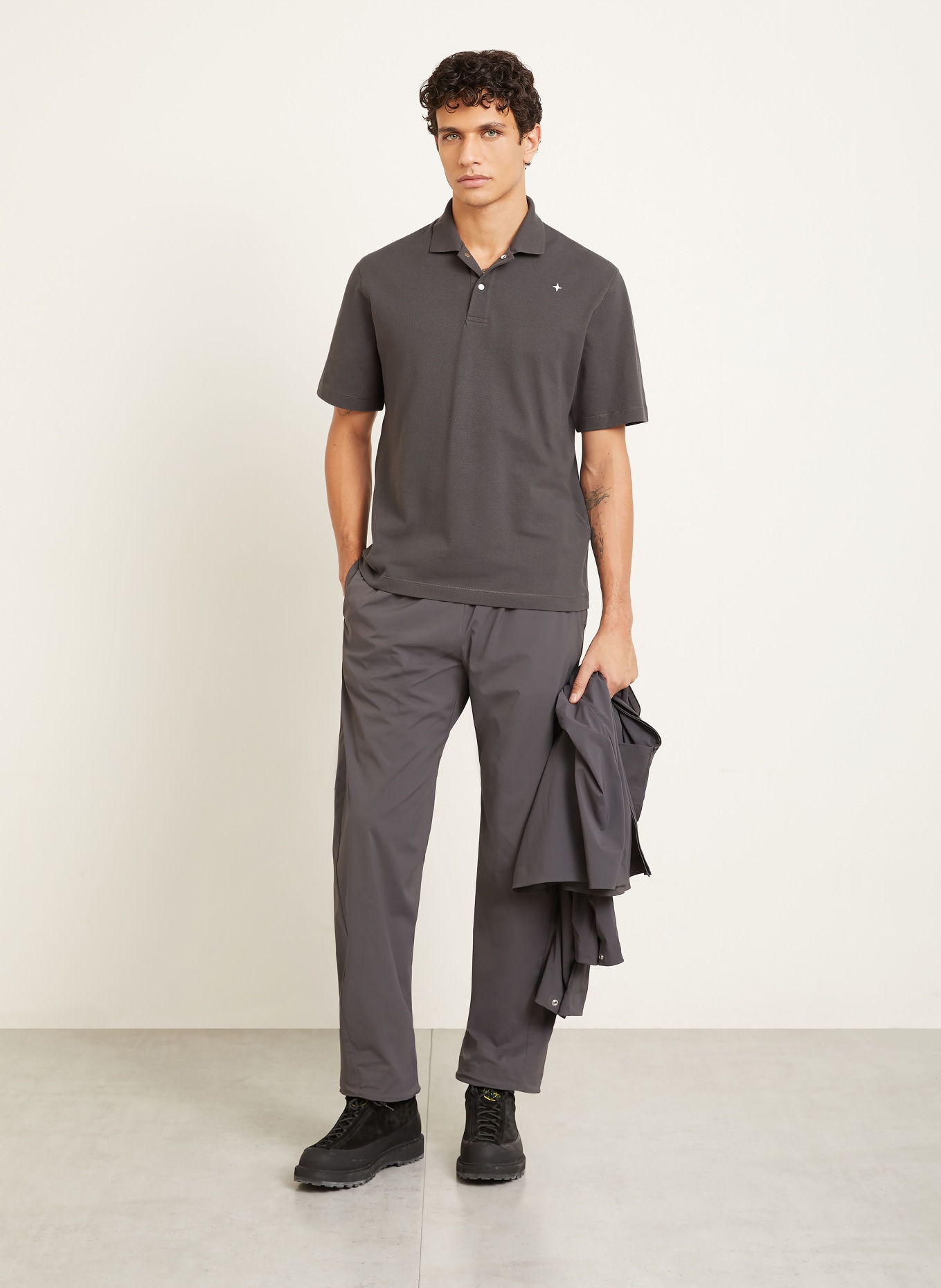 STONE ISLAND Koszulka polo z pikowanym wzorem STELLINA: SZARY