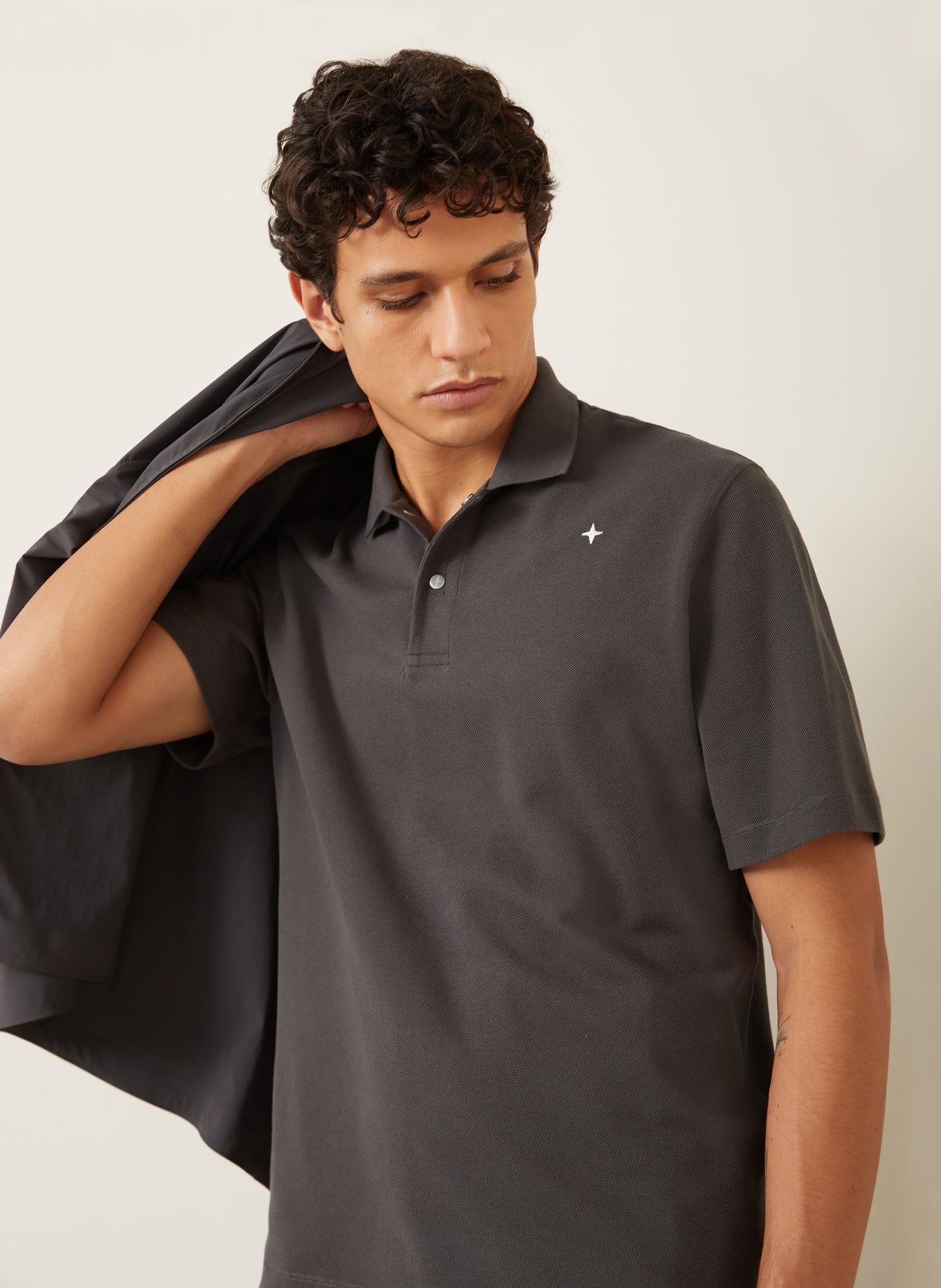 STONE ISLAND Koszulka polo z pikowanym wzorem STELLINA: SZARY