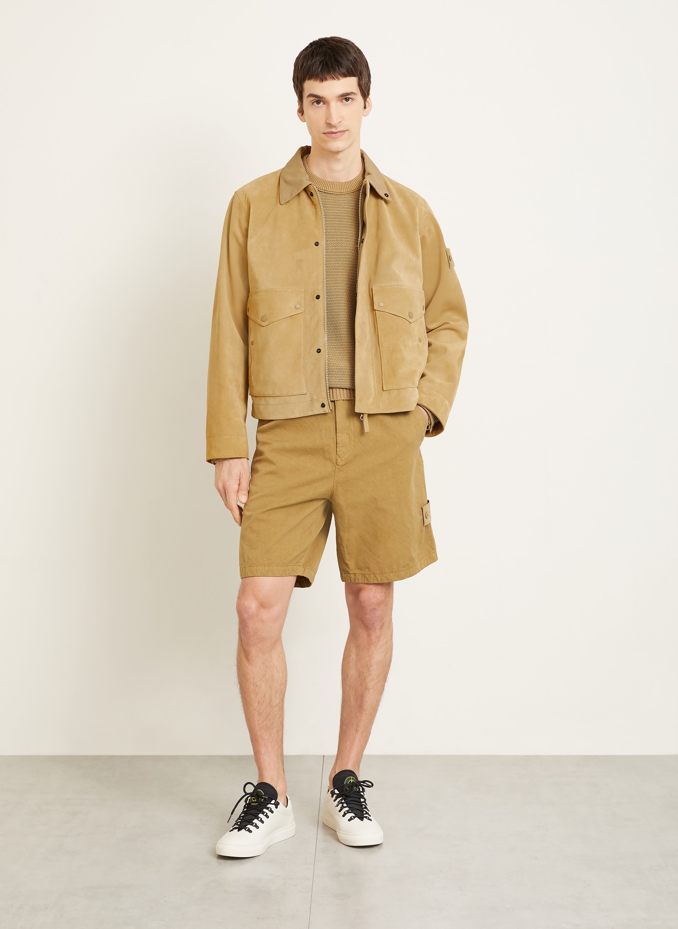 STONE ISLAND leather jacket: CAMEL