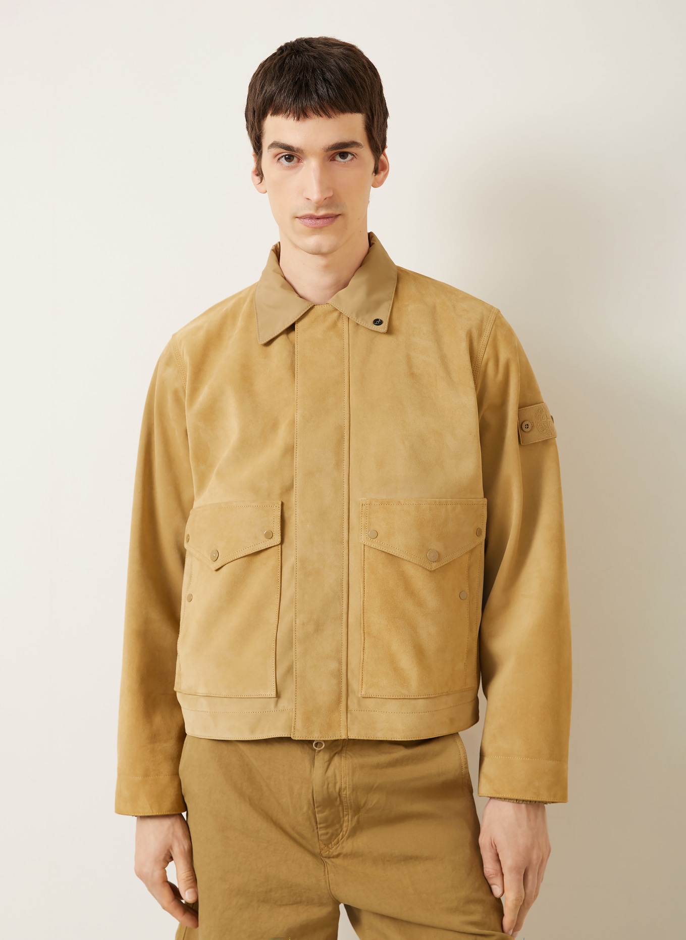 STONE ISLAND leather jacket: CAMEL