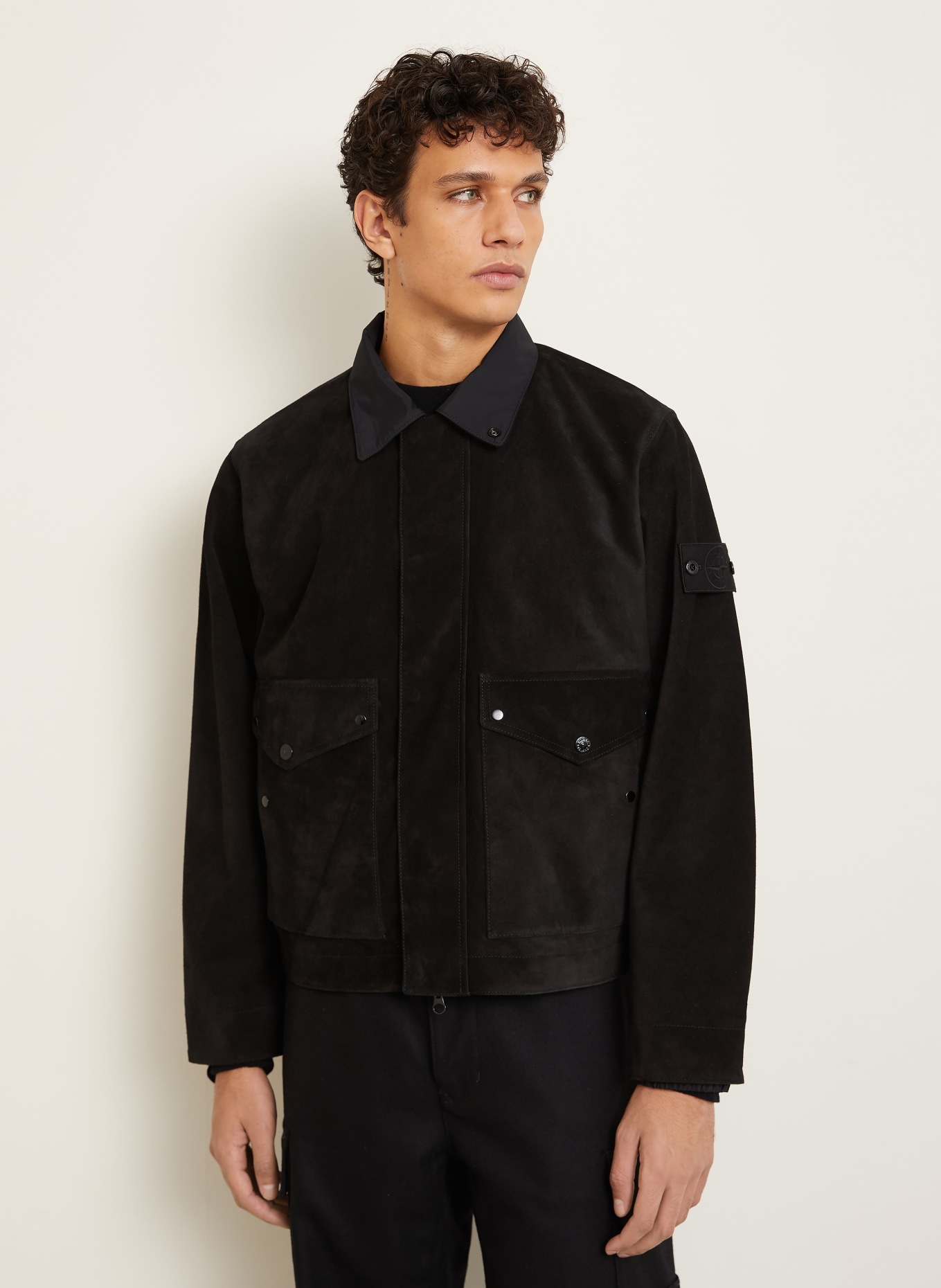 STONE ISLAND leather jacket: BLACK