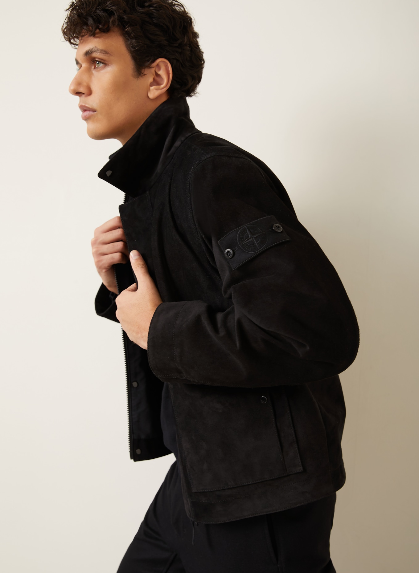 STONE ISLAND leather jacket: BLACK